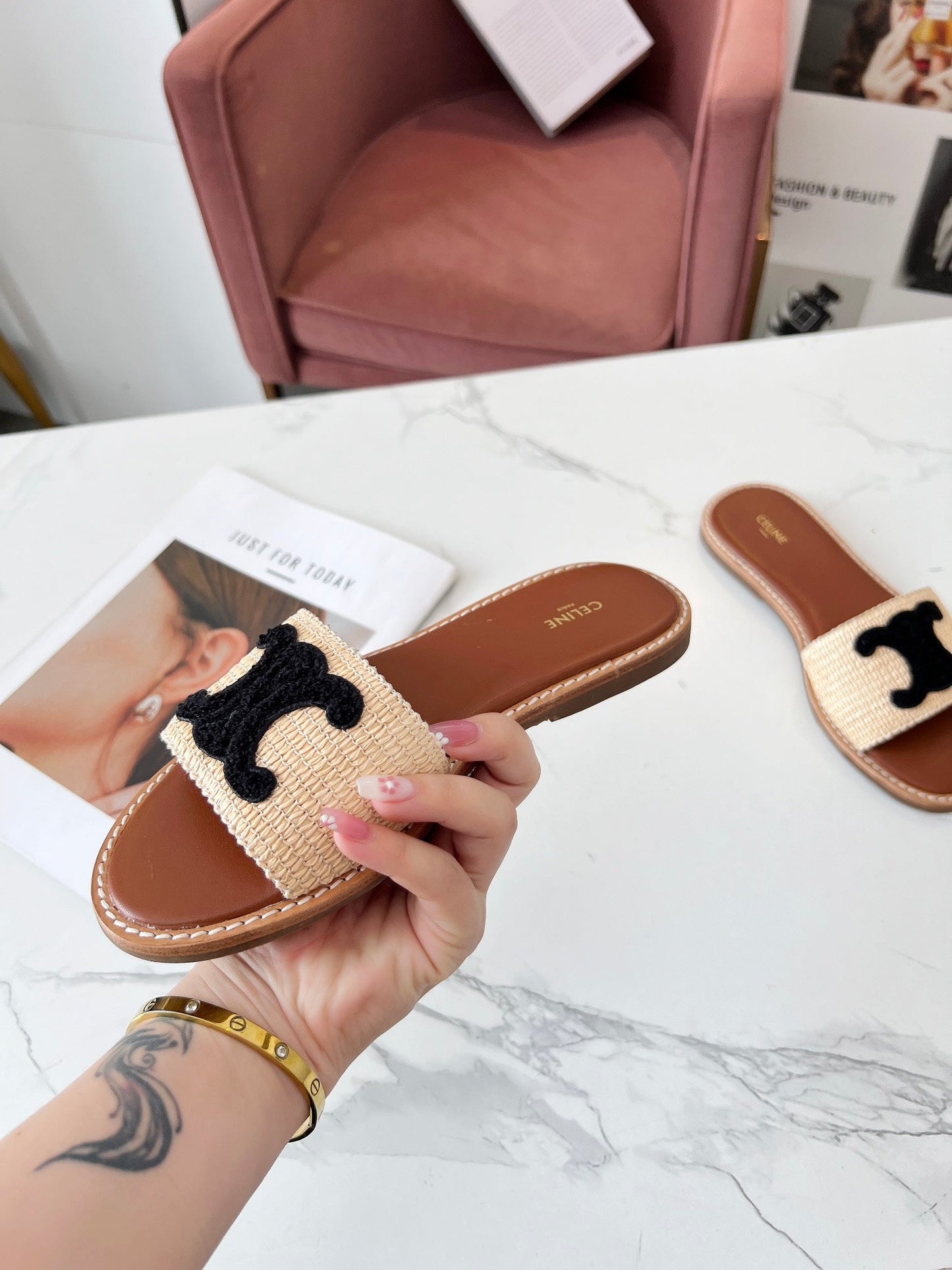 LYMPIA MULE BEIGE RAFFIA BLACK WOOL LOGO - 35