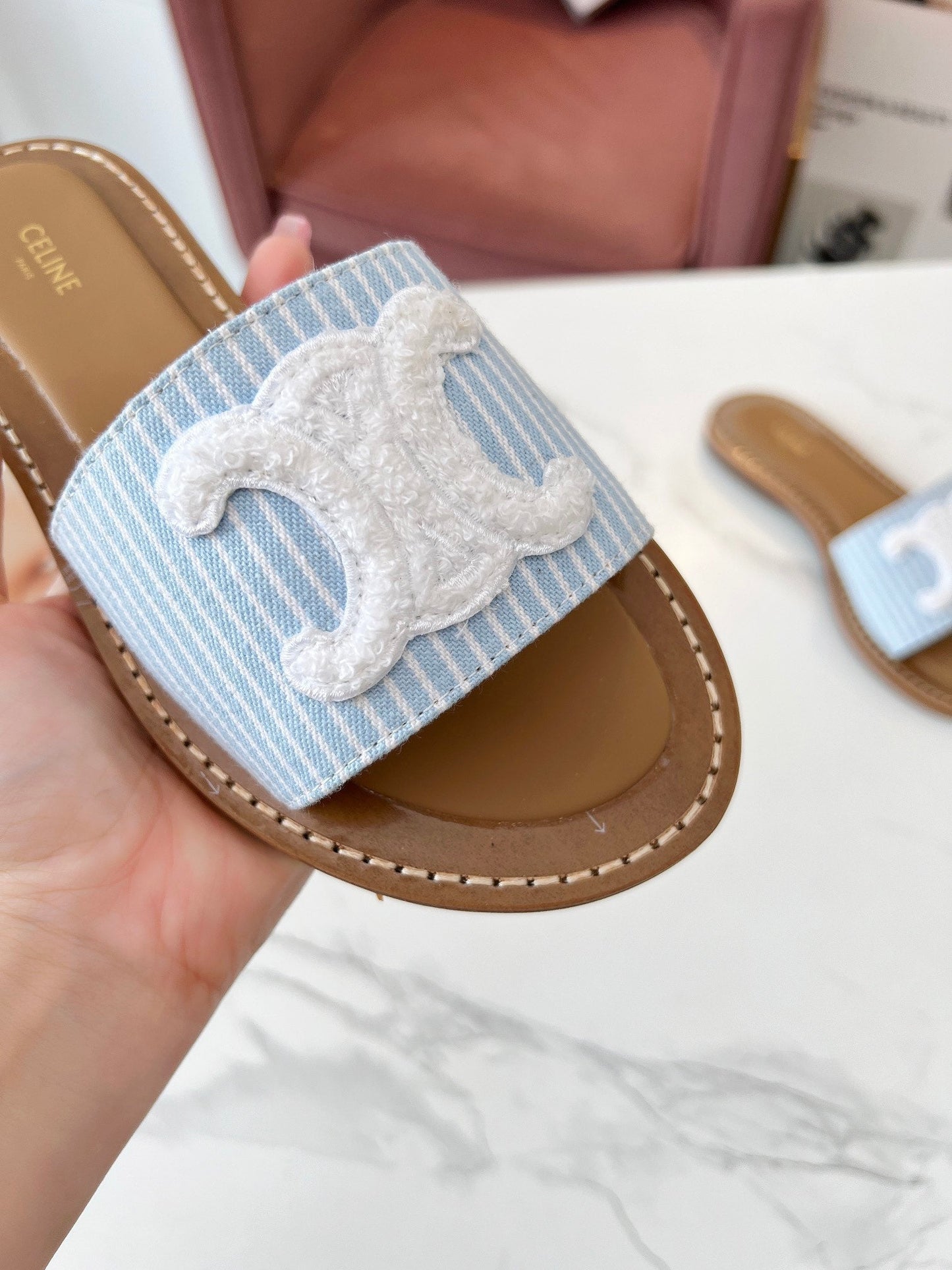 LYMPIA MULE STRIPED BLUE SKY CANVAS WOOL LOGO - 35