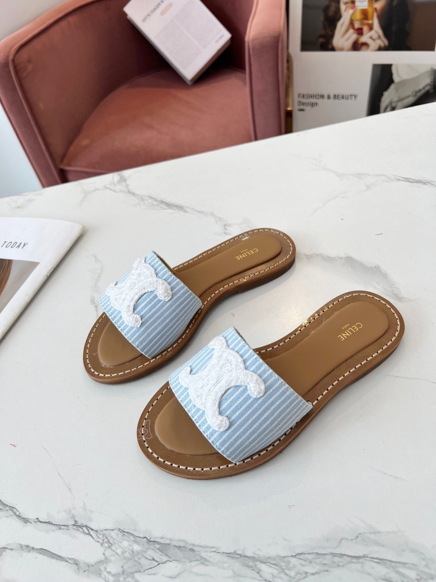 LYMPIA MULE STRIPED BLUE SKY CANVAS WOOL LOGO - 35