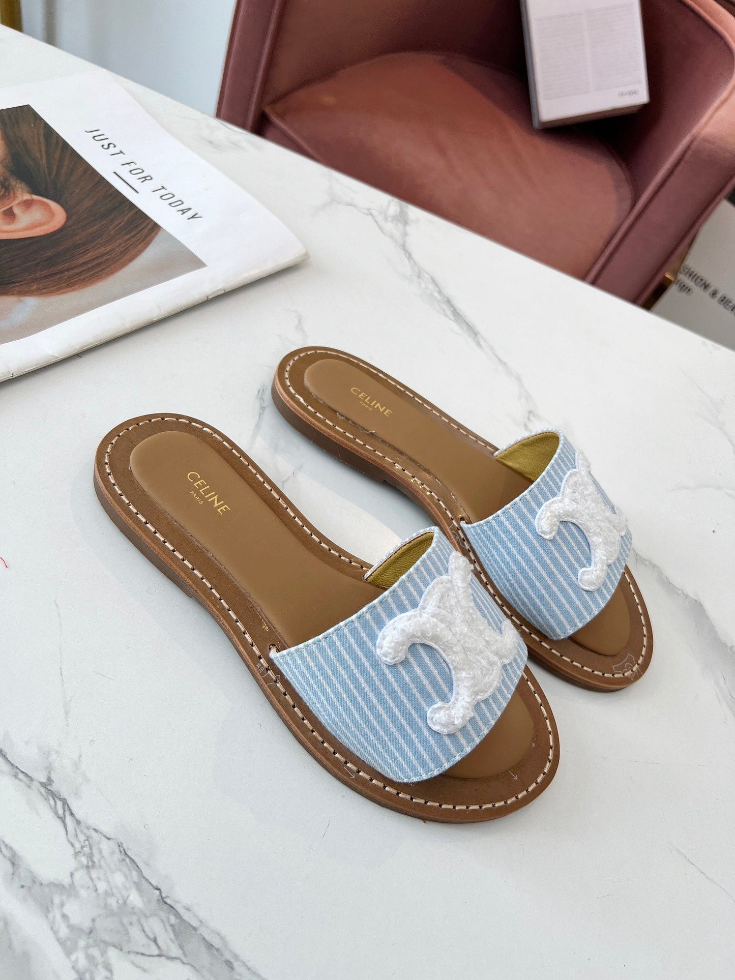 LYMPIA MULE STRIPED BLUE SKY CANVAS WOOL LOGO - 35
