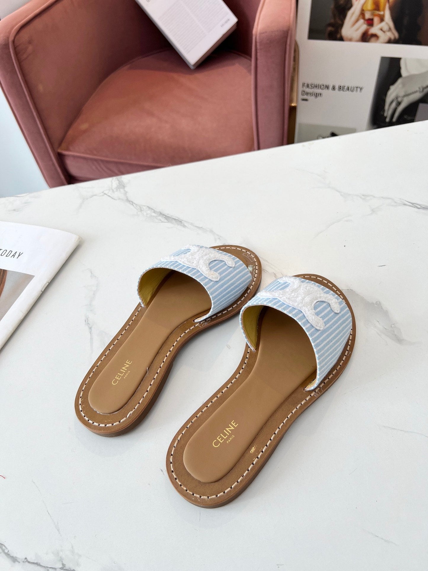 LYMPIA MULE STRIPED BLUE SKY CANVAS WOOL LOGO - 35
