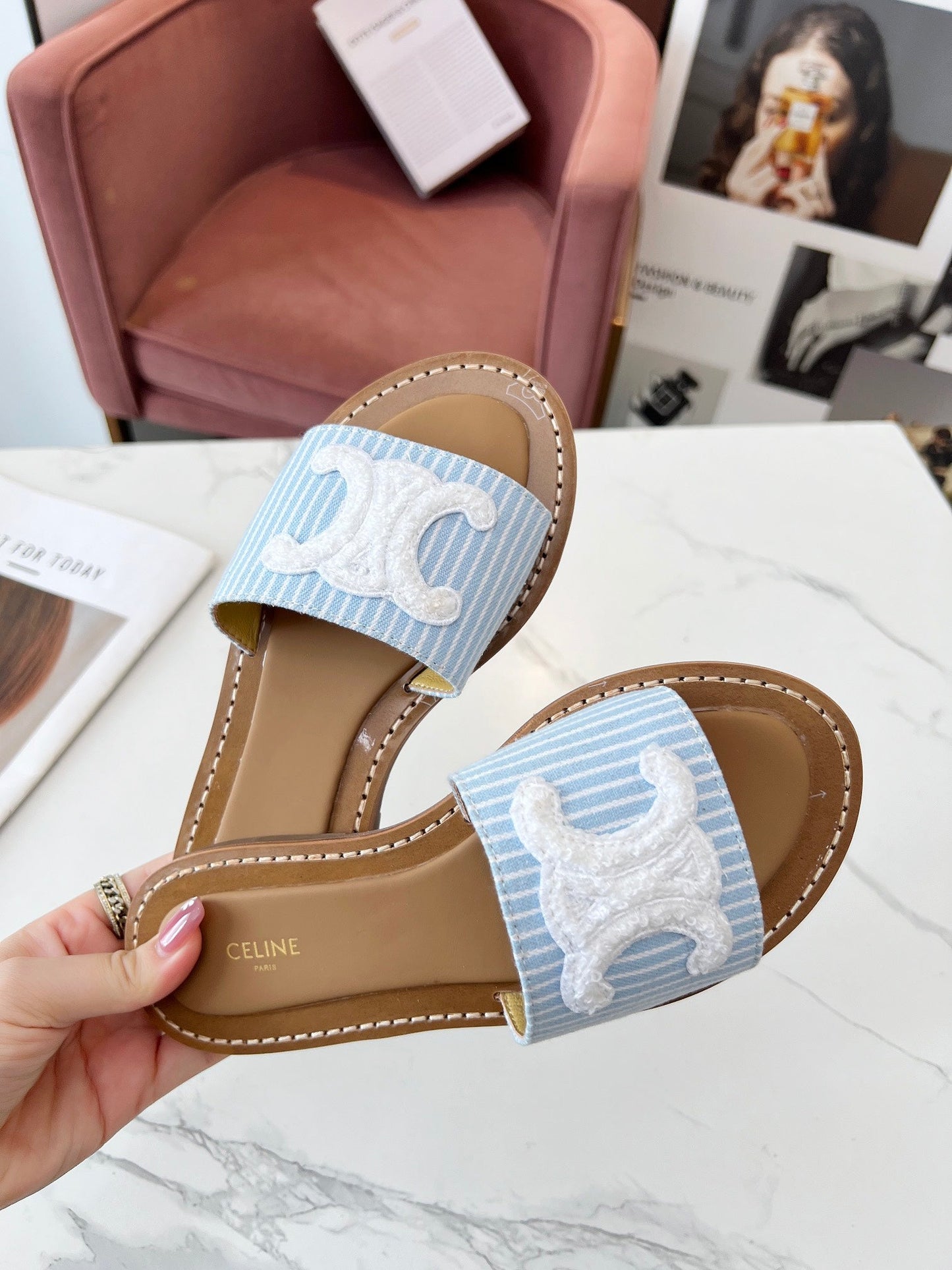 LYMPIA MULE STRIPED BLUE SKY CANVAS WOOL LOGO - 35
