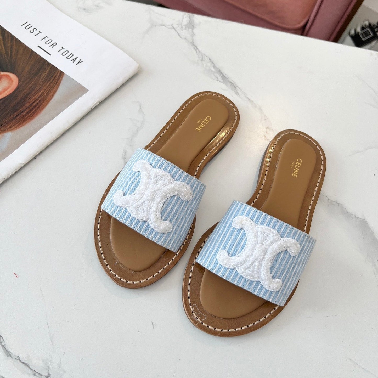 LYMPIA MULE STRIPED BLUE SKY CANVAS WOOL LOGO - 35