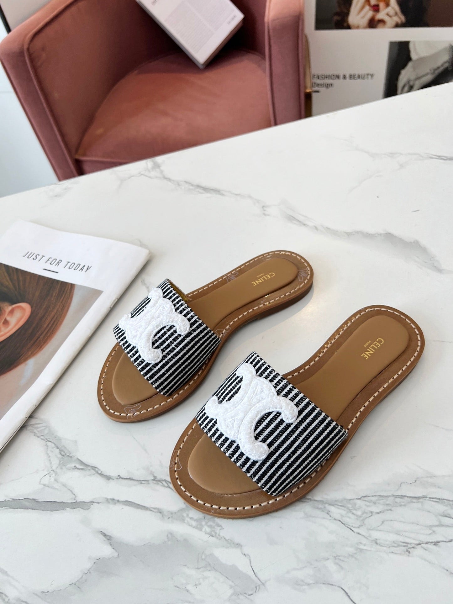LYMPIA MULE STRIPED CANVAS WOOL LOGO - 35