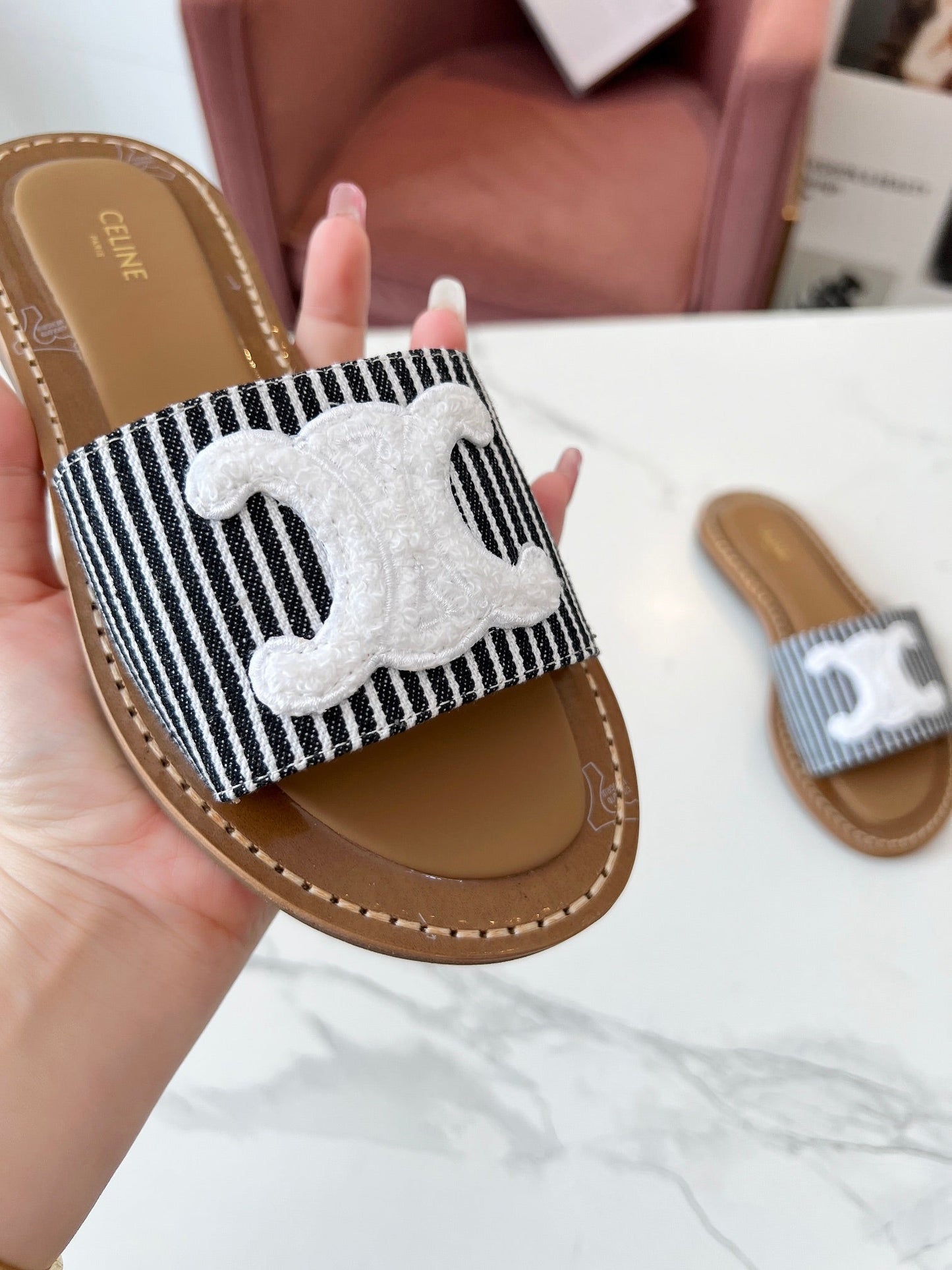 LYMPIA MULE STRIPED CANVAS WOOL LOGO - 35