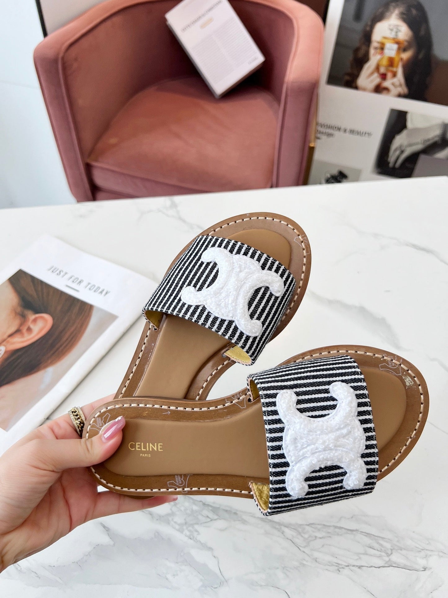 LYMPIA MULE STRIPED CANVAS WOOL LOGO - 35