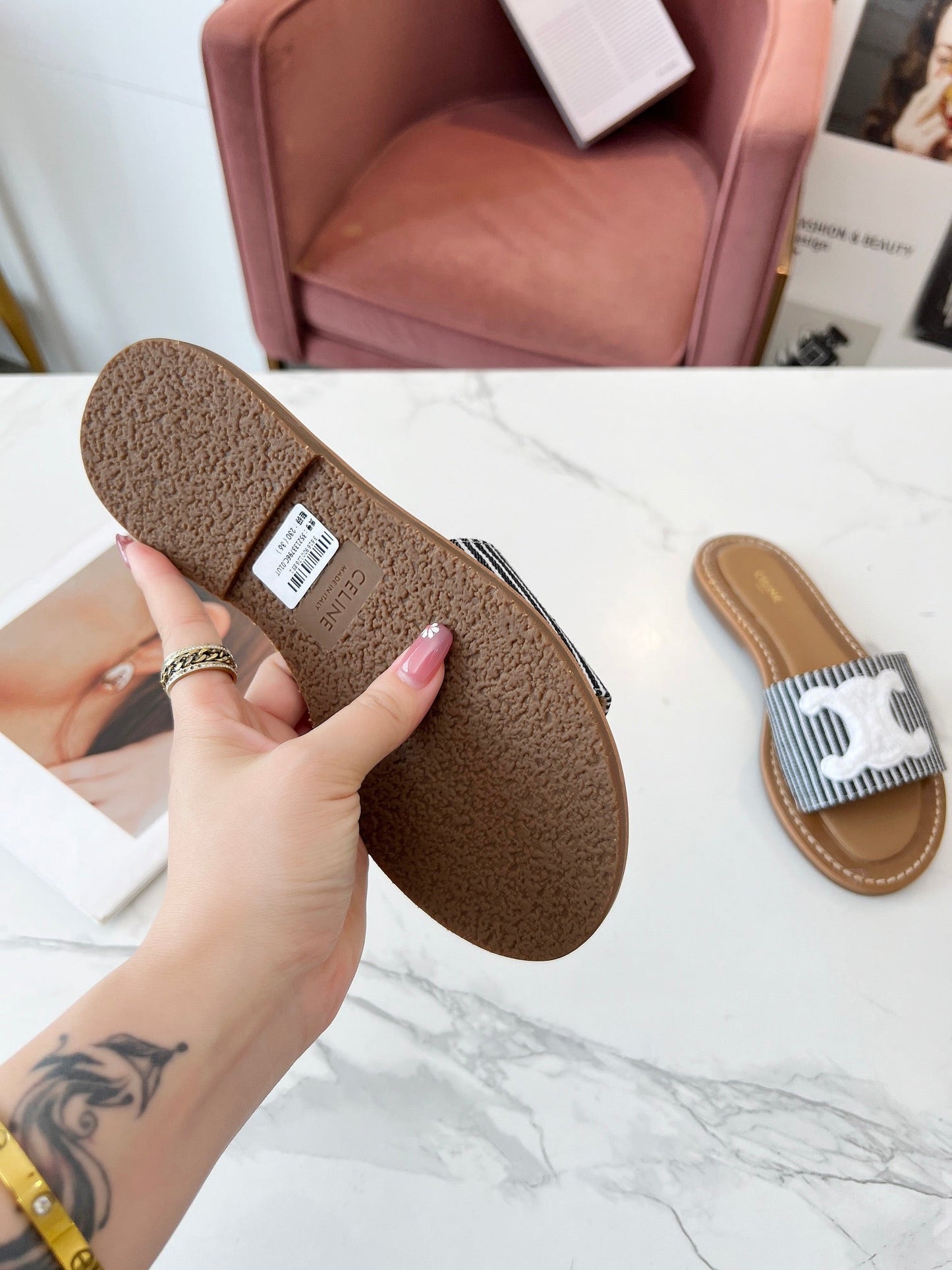 LYMPIA MULE STRIPED CANVAS WOOL LOGO - 35