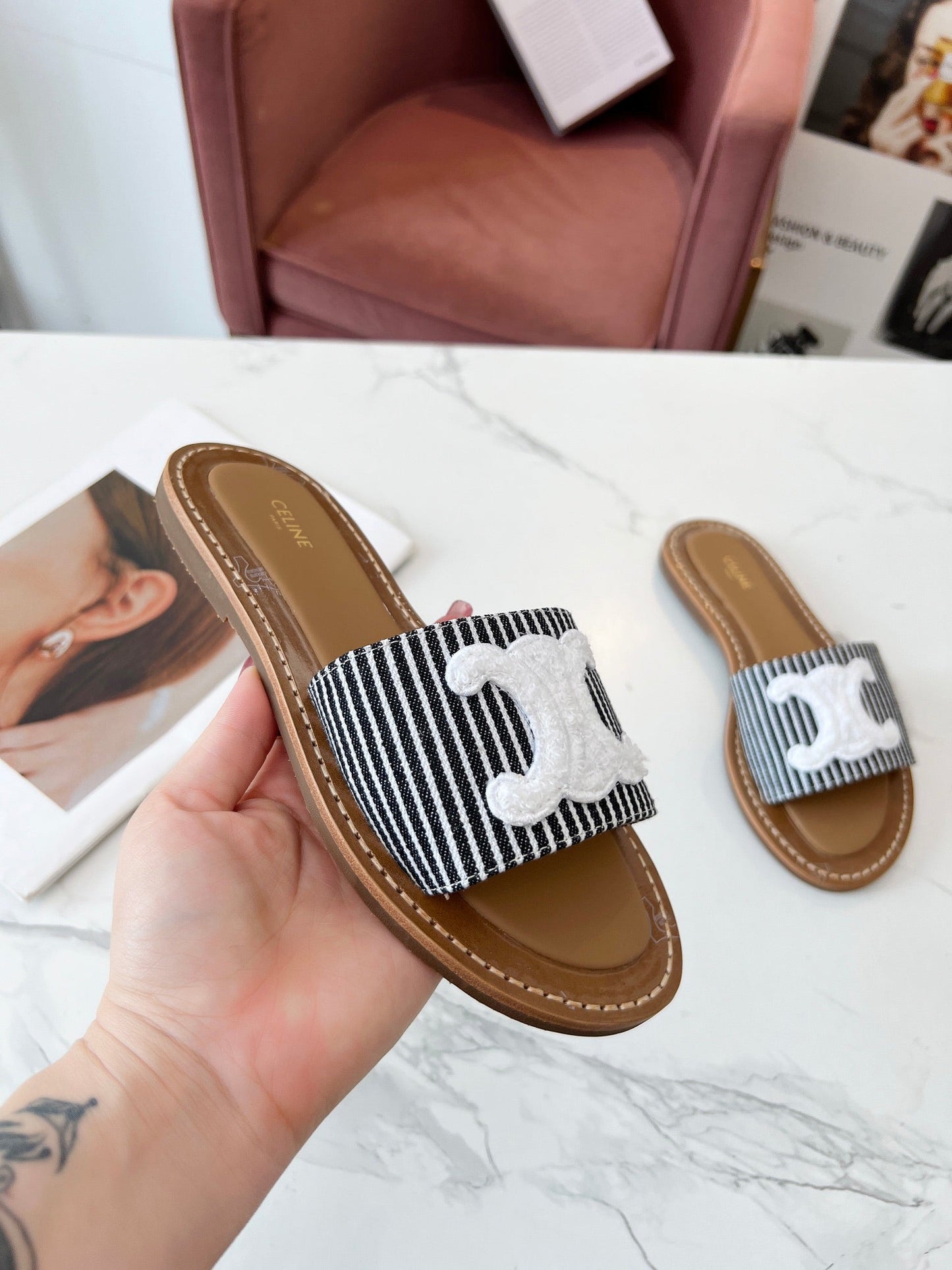 LYMPIA MULE STRIPED CANVAS WOOL LOGO - 35