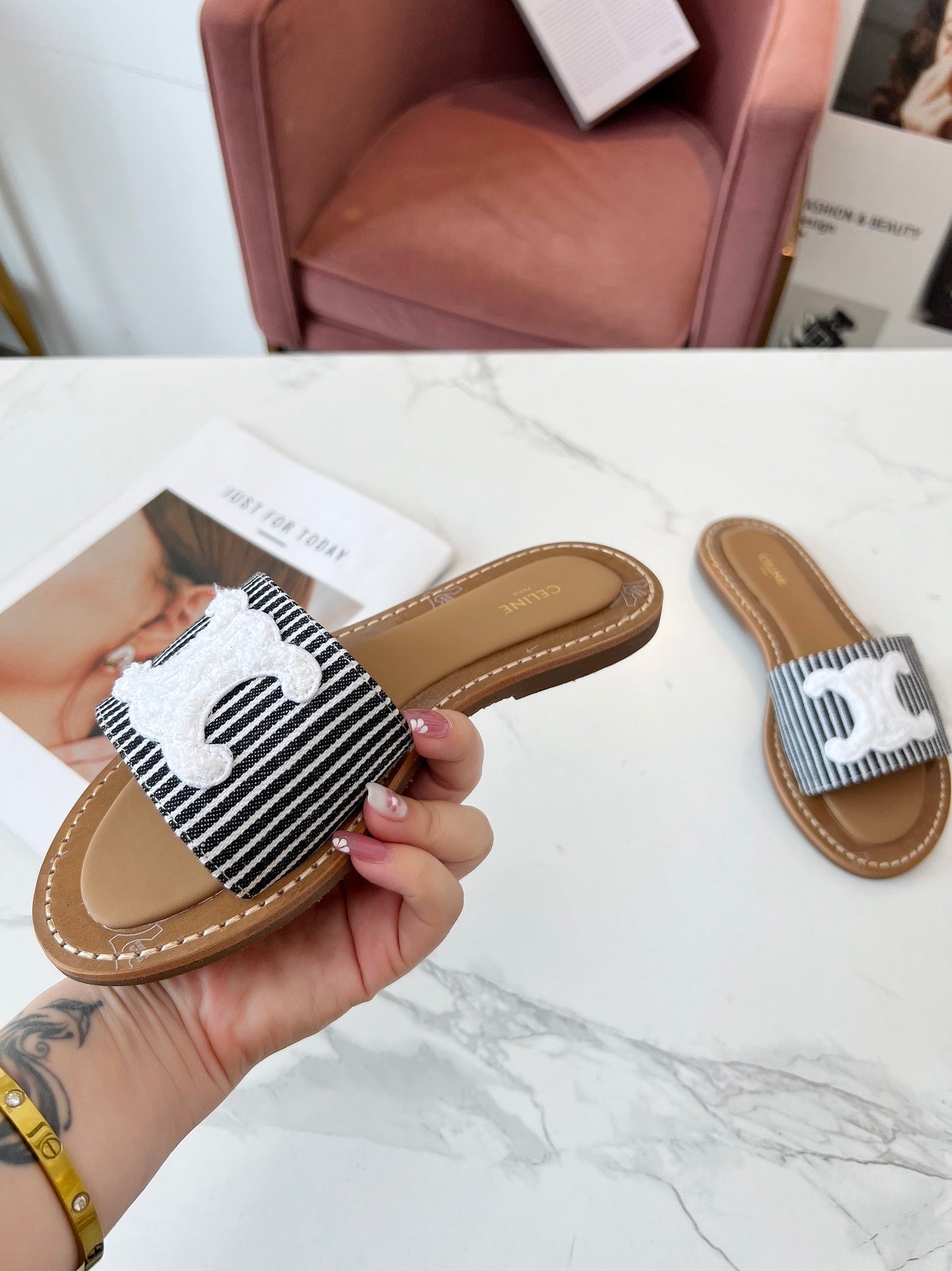 LYMPIA MULE STRIPED CANVAS WOOL LOGO - 35