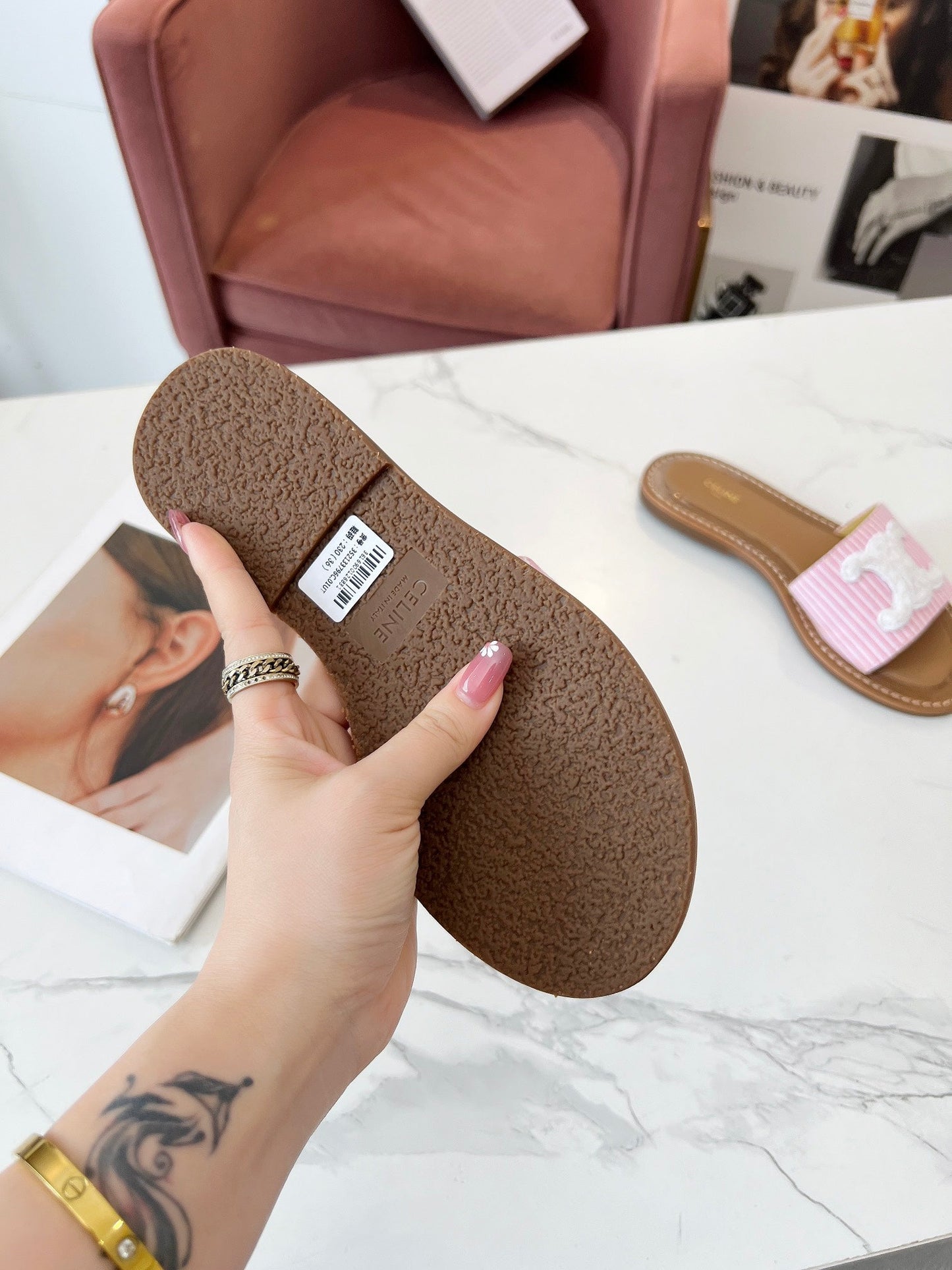 LYMPIA MULE STRIPED LIGHT PINK CANVAS WOOL LOGO - 35