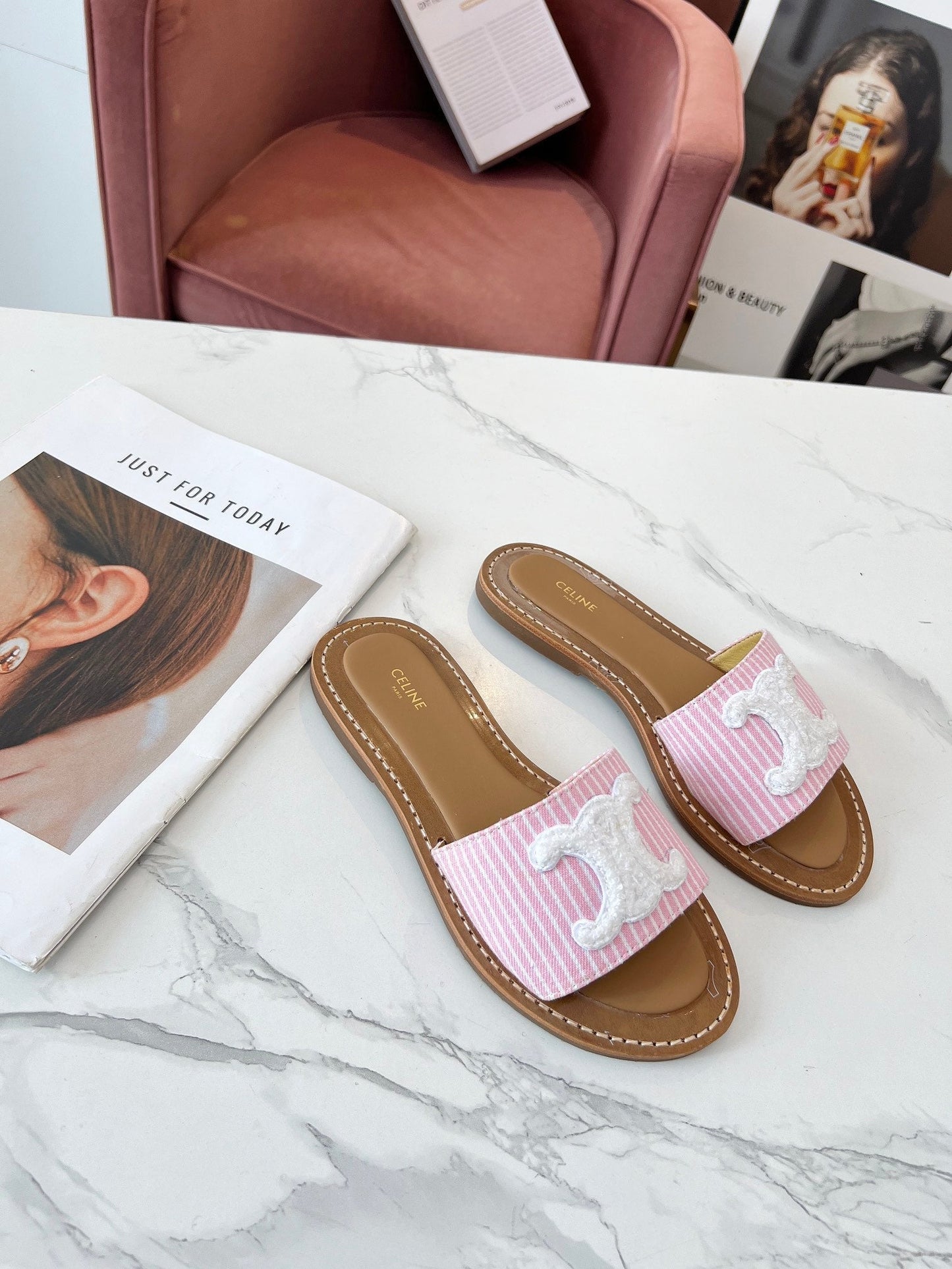 LYMPIA MULE STRIPED LIGHT PINK CANVAS WOOL LOGO - 35