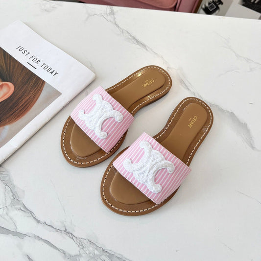 LYMPIA MULE STRIPED LIGHT PINK CANVAS WOOL LOGO - 35