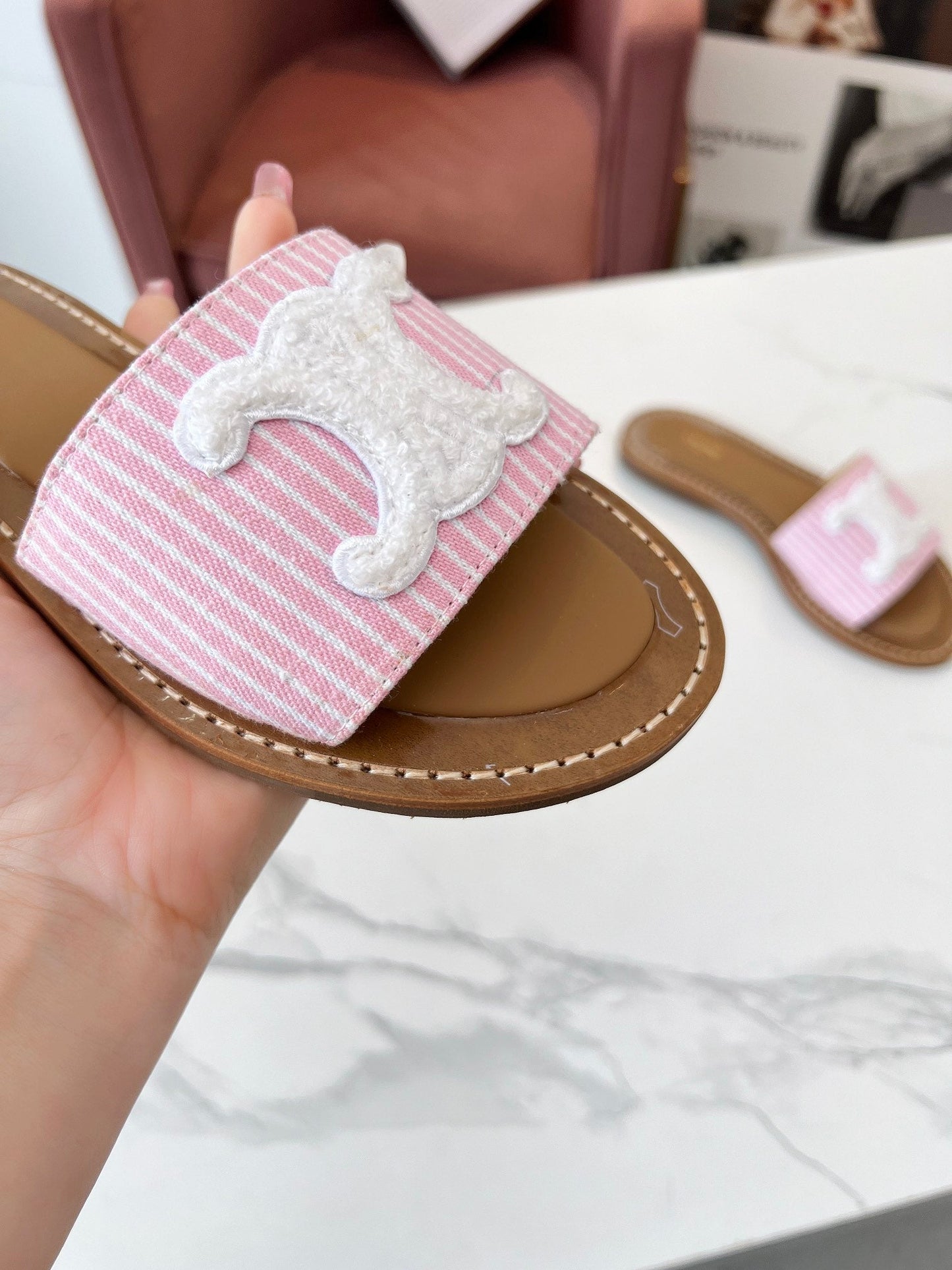 LYMPIA MULE STRIPED LIGHT PINK CANVAS WOOL LOGO - 35
