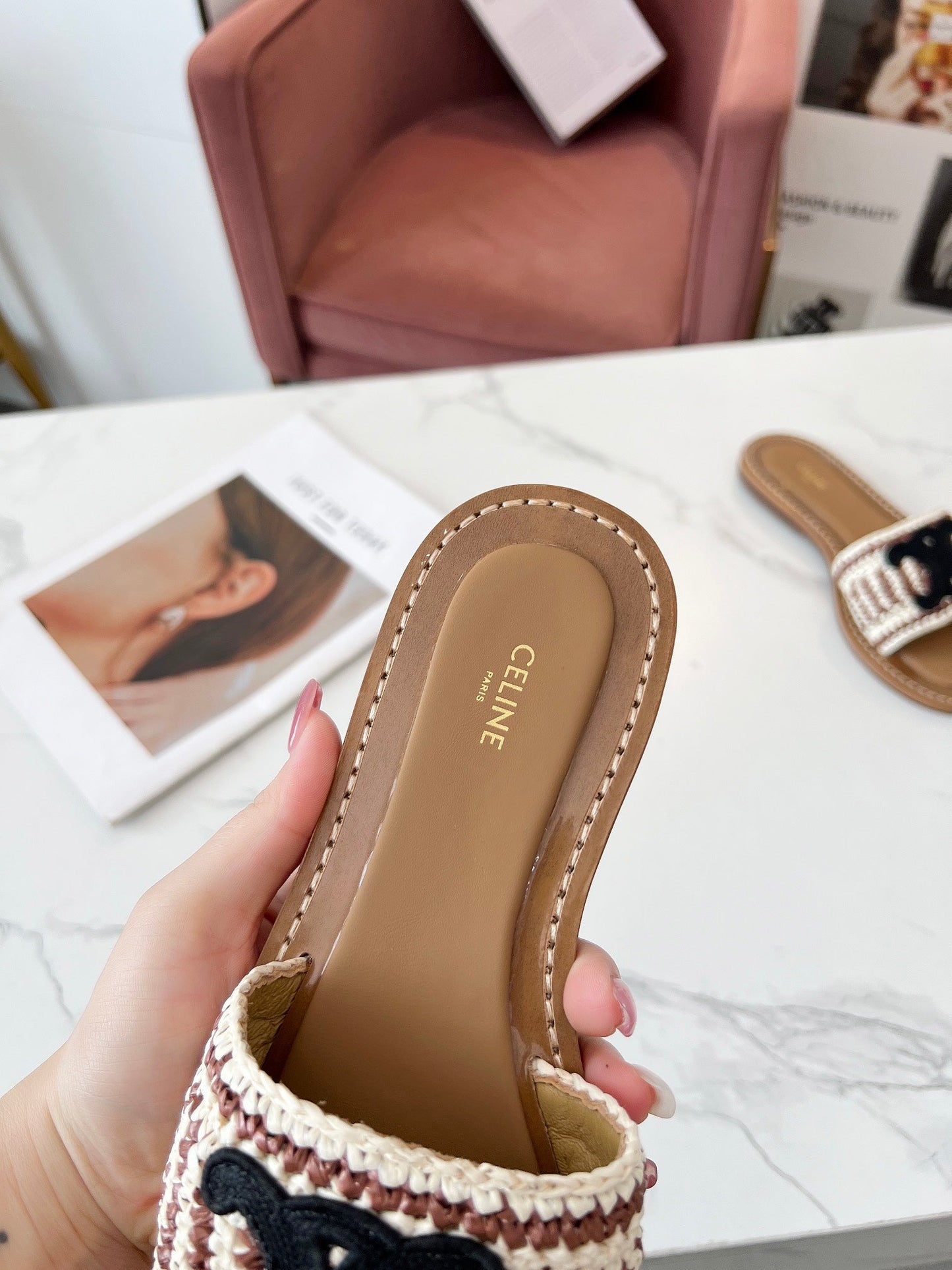 LYMPIA MULE WHITE MIX BROWN RAFFIA BLACK LOGO - 35