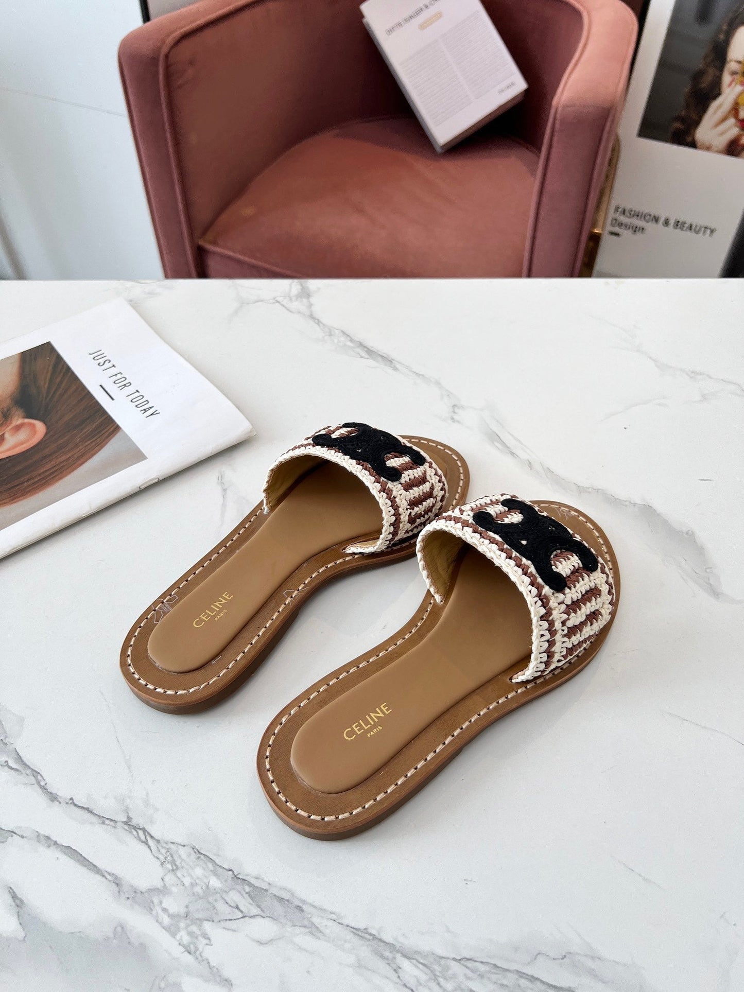 LYMPIA MULE WHITE MIX BROWN RAFFIA BLACK LOGO - 35