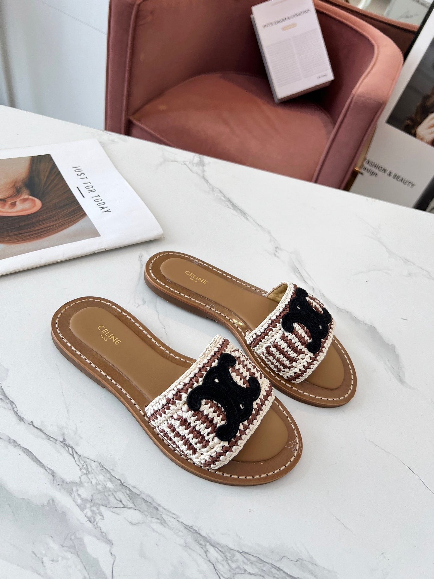 LYMPIA MULE WHITE MIX BROWN RAFFIA BLACK LOGO - 35
