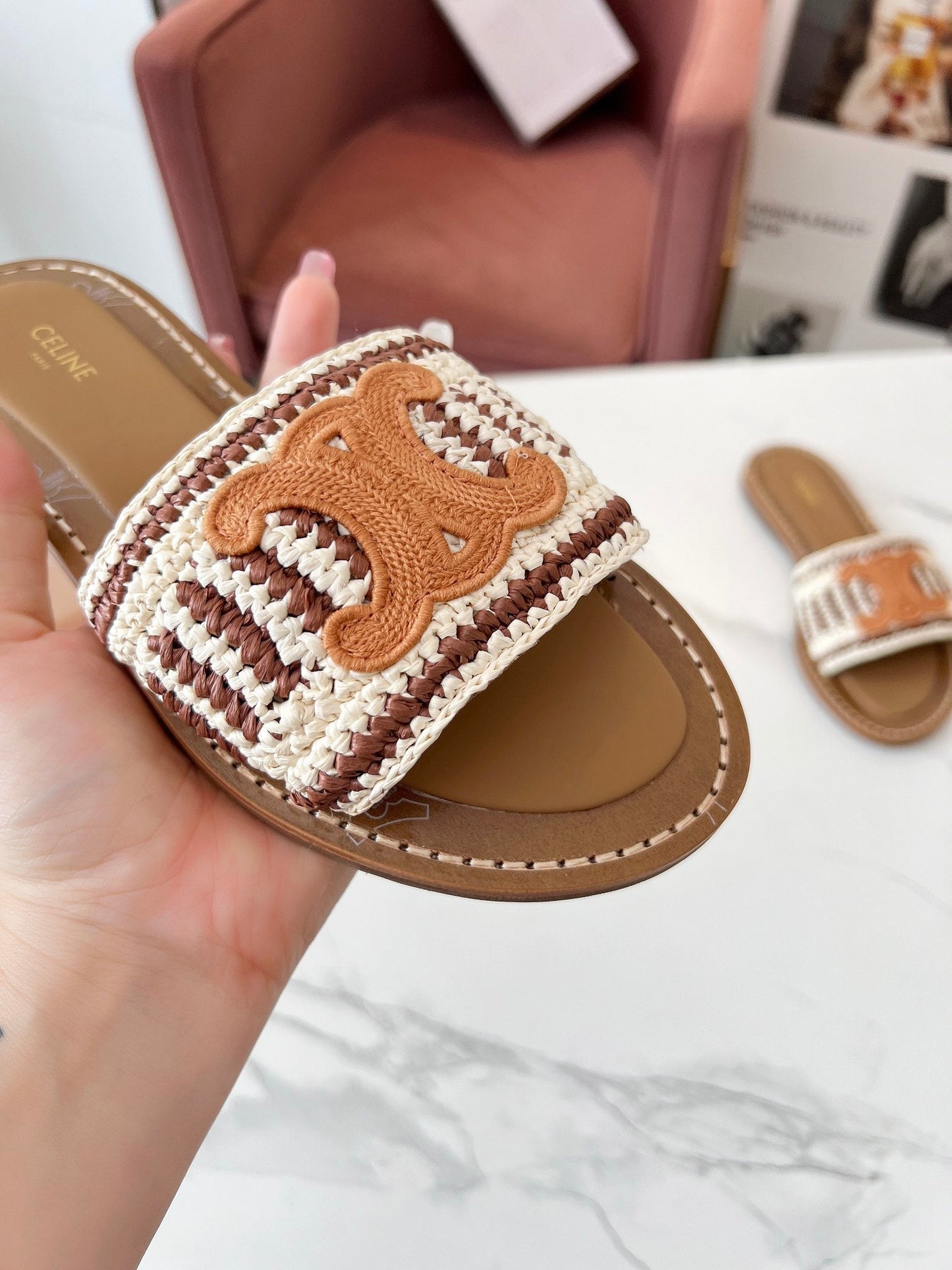 LYMPIA MULE WHITE MIX BROWN RAFFIA PERU BROWN LOGO - 35