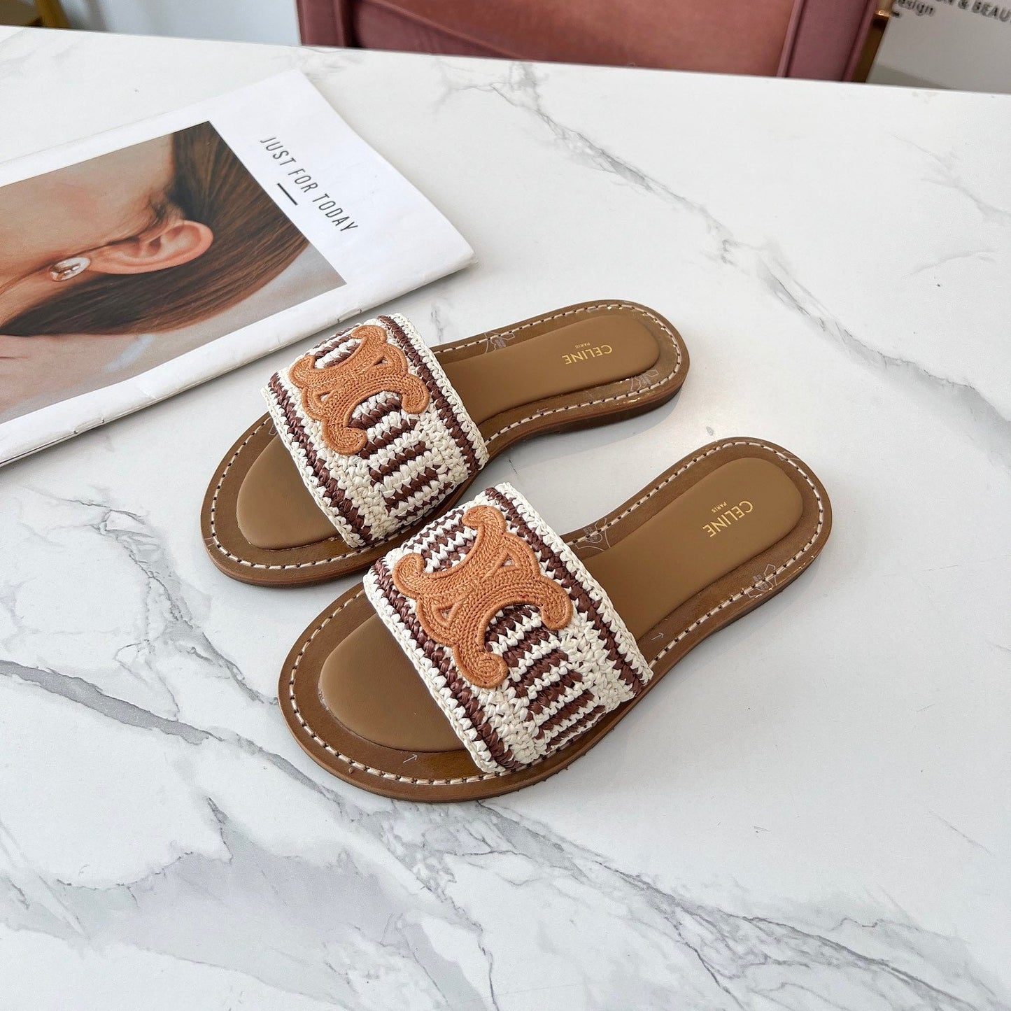LYMPIA MULE WHITE MIX BROWN RAFFIA PERU BROWN LOGO - 35