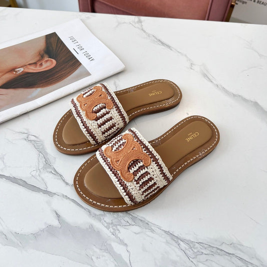 LYMPIA MULE WHITE MIX BROWN RAFFIA PERU BROWN LOGO - 35