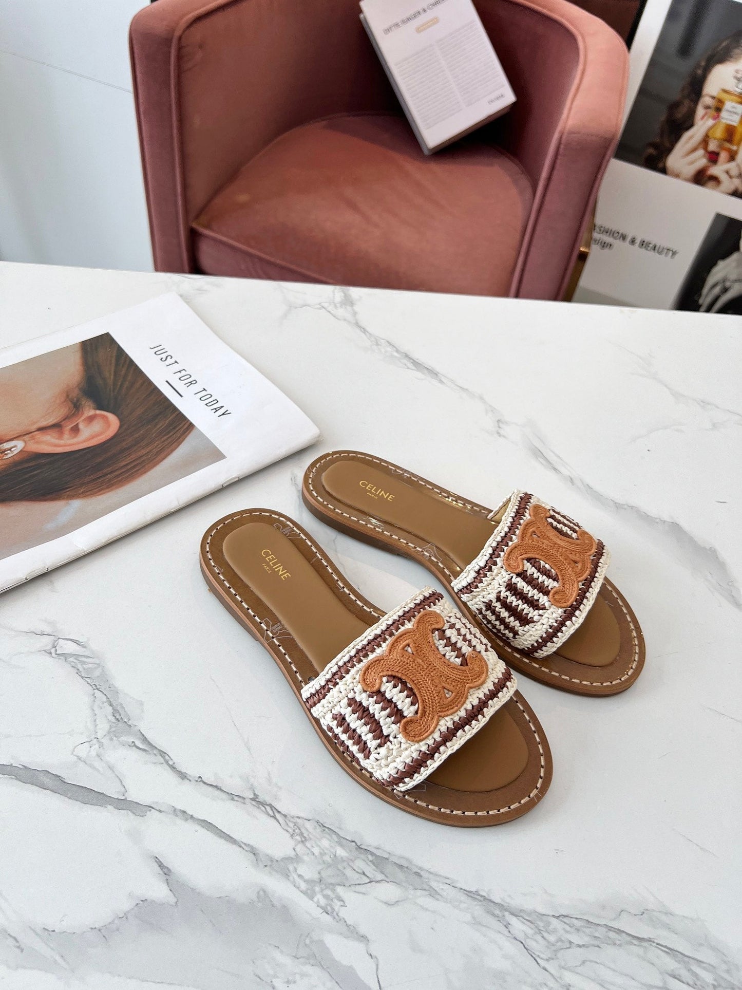 LYMPIA MULE WHITE MIX BROWN RAFFIA PERU BROWN LOGO - 35