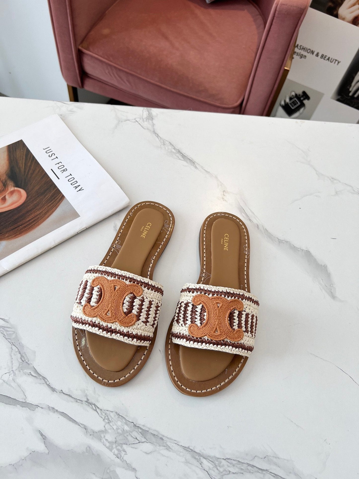 LYMPIA MULE WHITE MIX BROWN RAFFIA PERU BROWN LOGO - 35