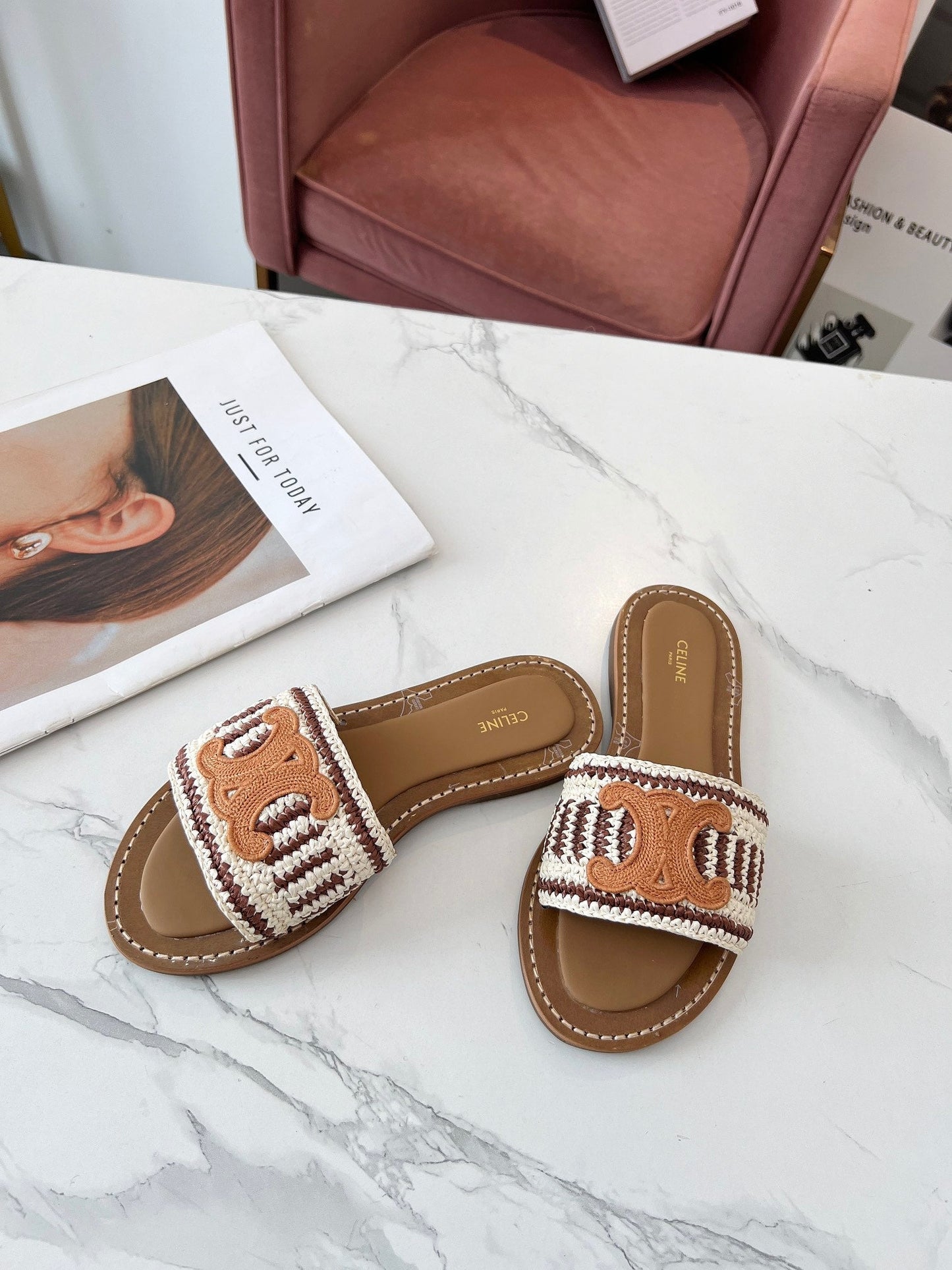 LYMPIA MULE WHITE MIX BROWN RAFFIA PERU BROWN LOGO - 35