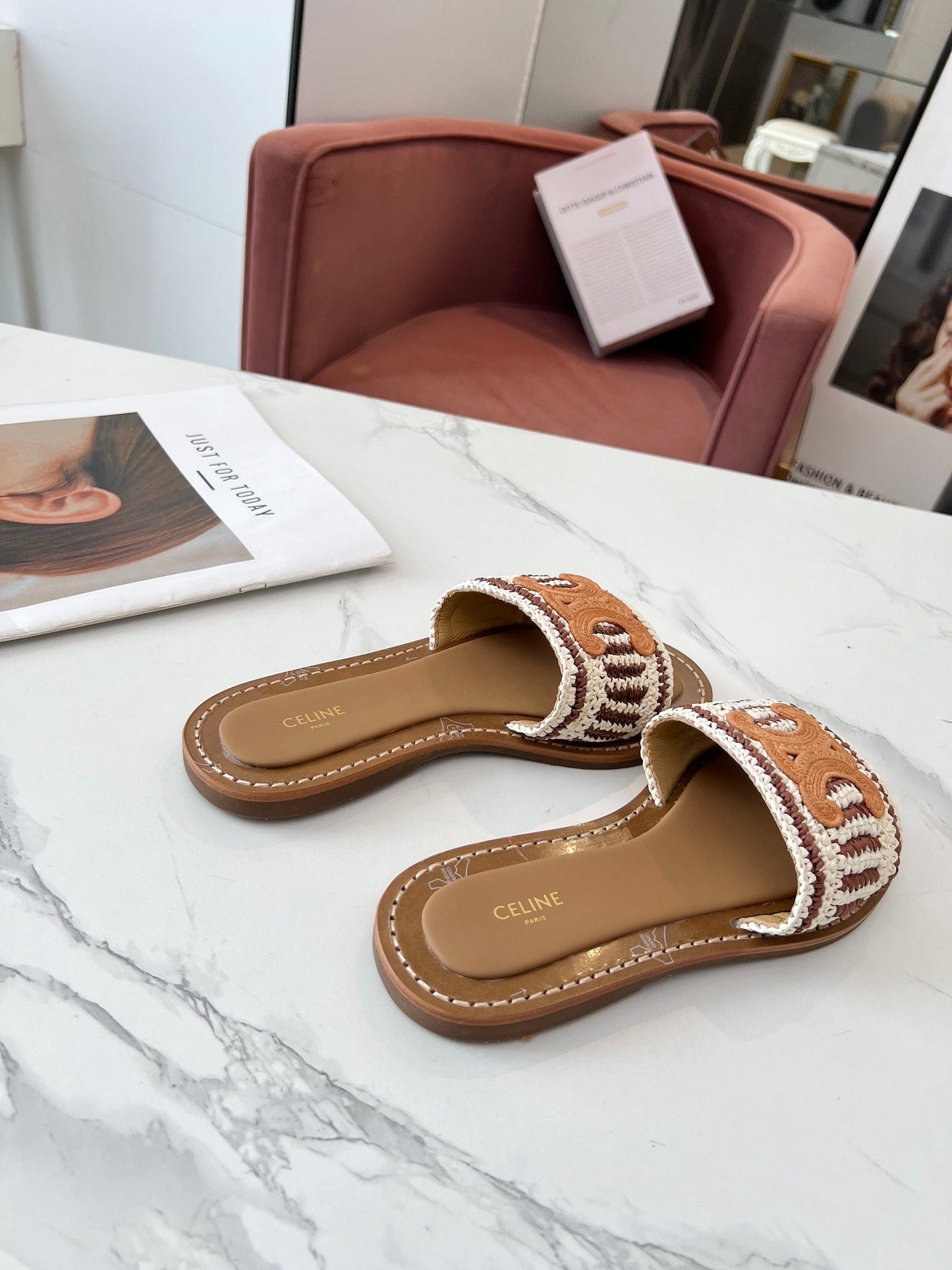 LYMPIA MULE WHITE MIX BROWN RAFFIA PERU BROWN LOGO - 35