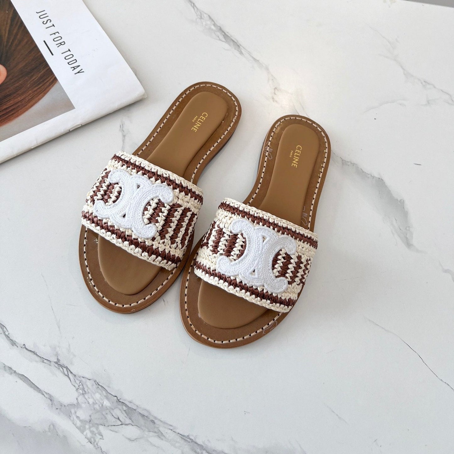 LYMPIA MULE WHITE MIX BROWN RAFFIA - 35