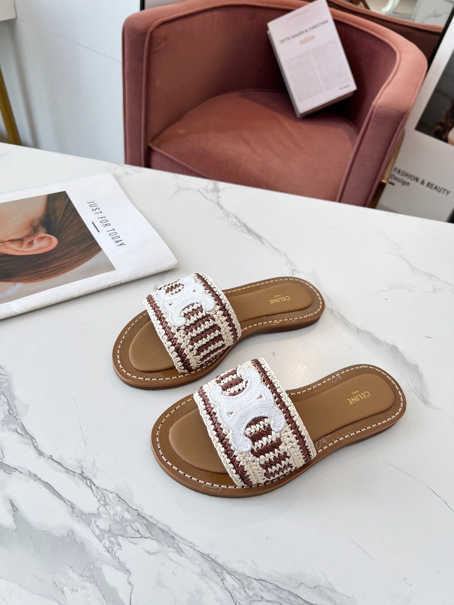 LYMPIA MULE WHITE MIX BROWN RAFFIA - 35
