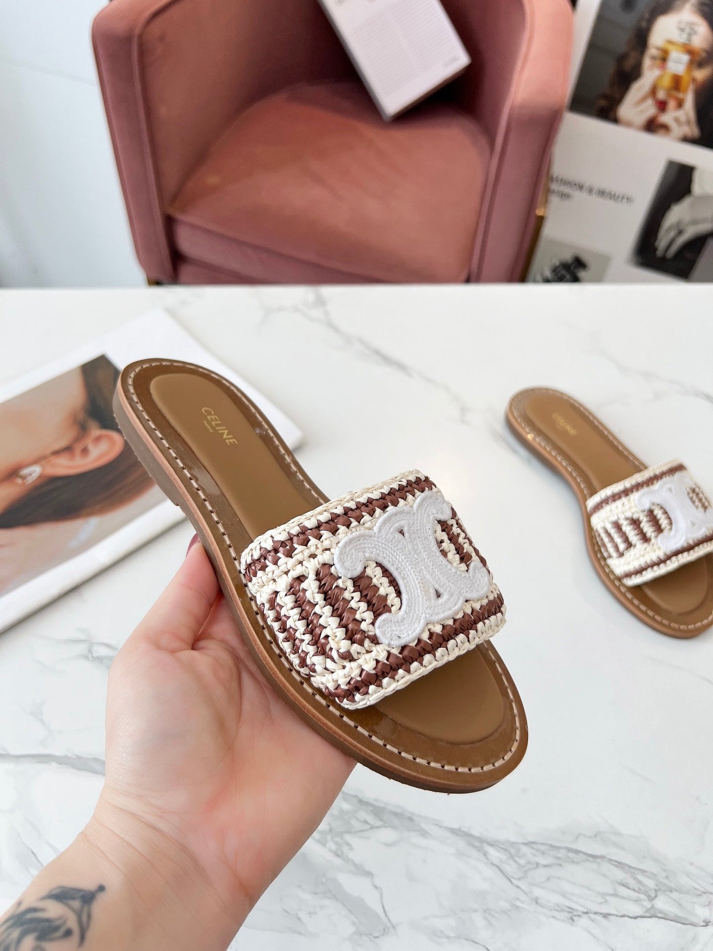 LYMPIA MULE WHITE MIX BROWN RAFFIA - 35