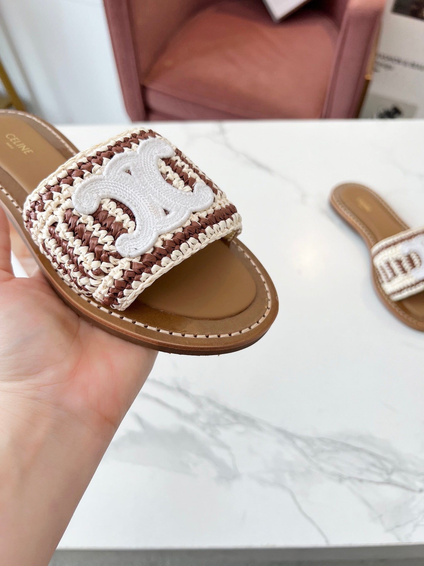 LYMPIA MULE WHITE MIX BROWN RAFFIA - 35