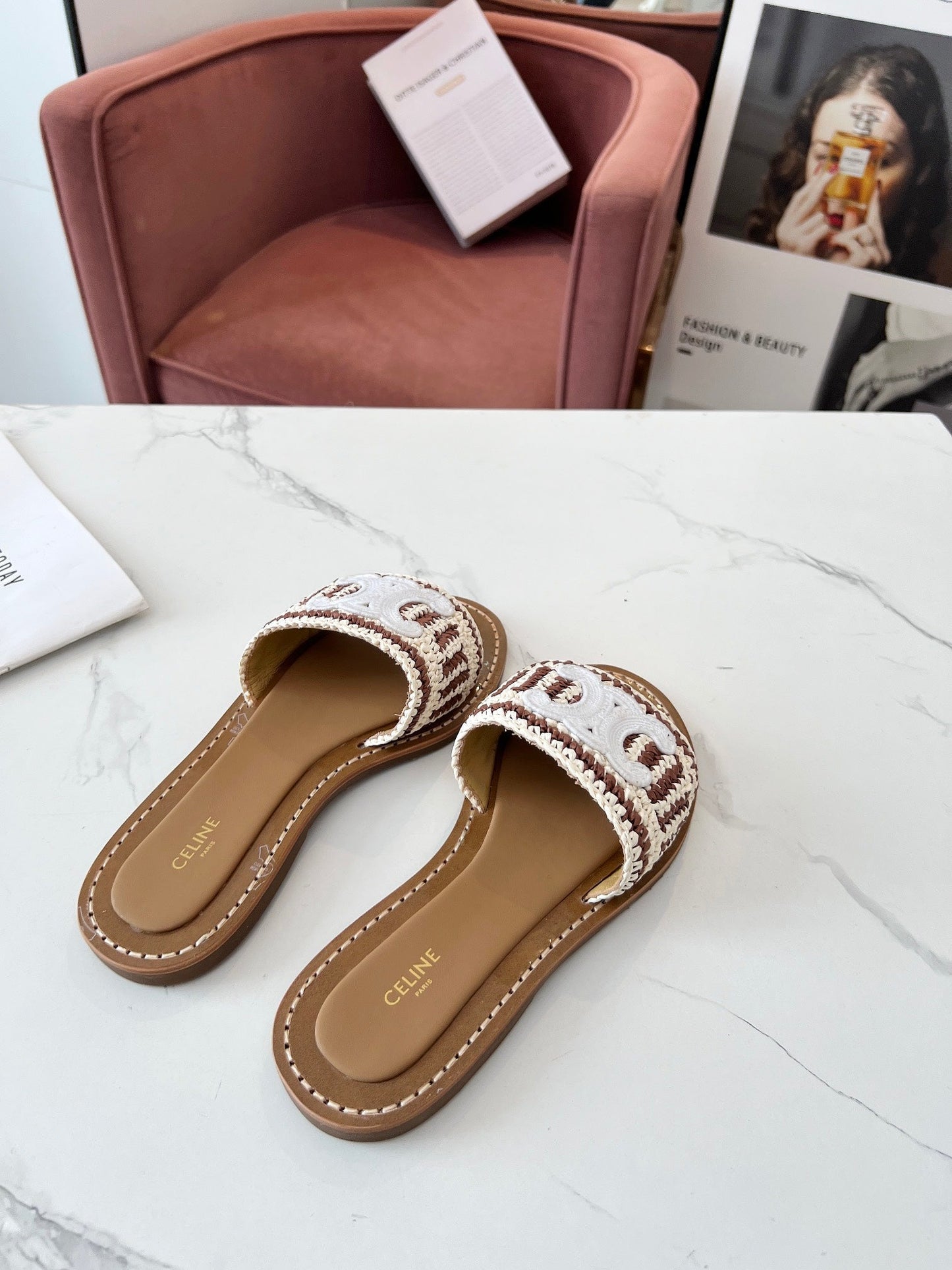 LYMPIA MULE WHITE MIX BROWN RAFFIA - 35