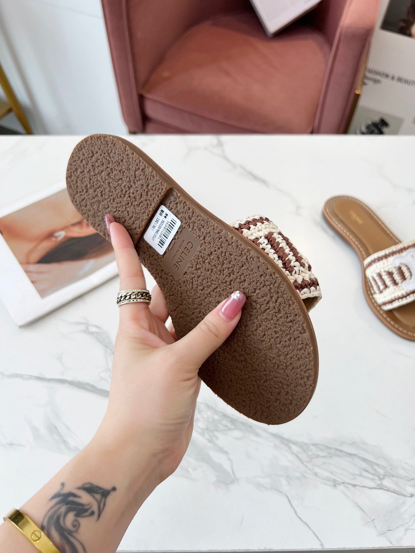 LYMPIA MULE WHITE MIX BROWN RAFFIA - 35