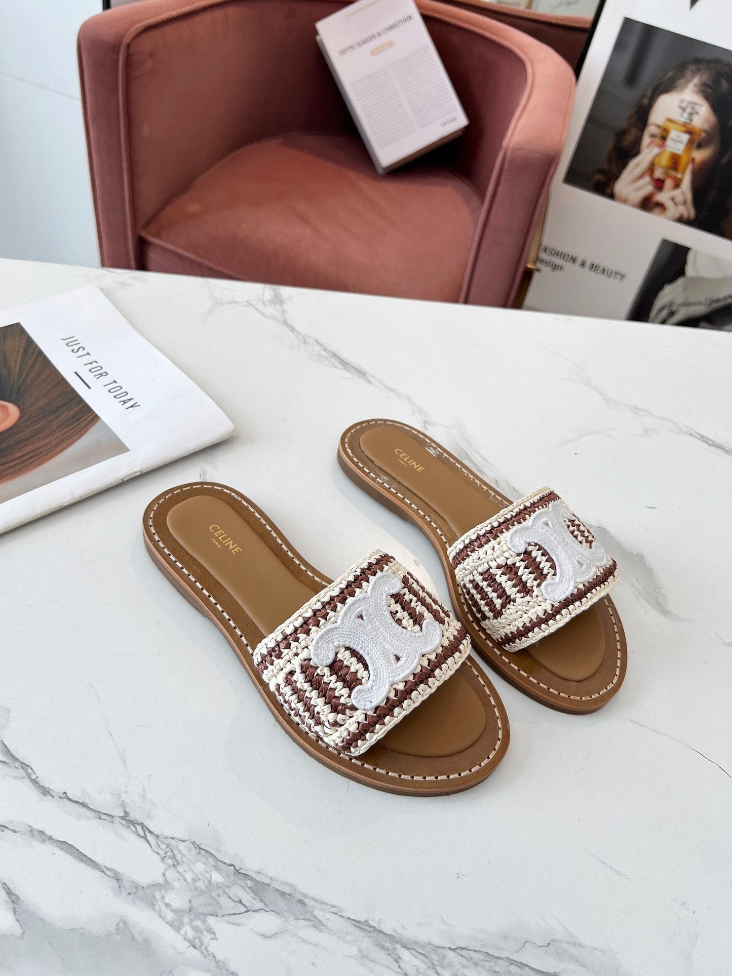 LYMPIA MULE WHITE MIX BROWN RAFFIA - 35