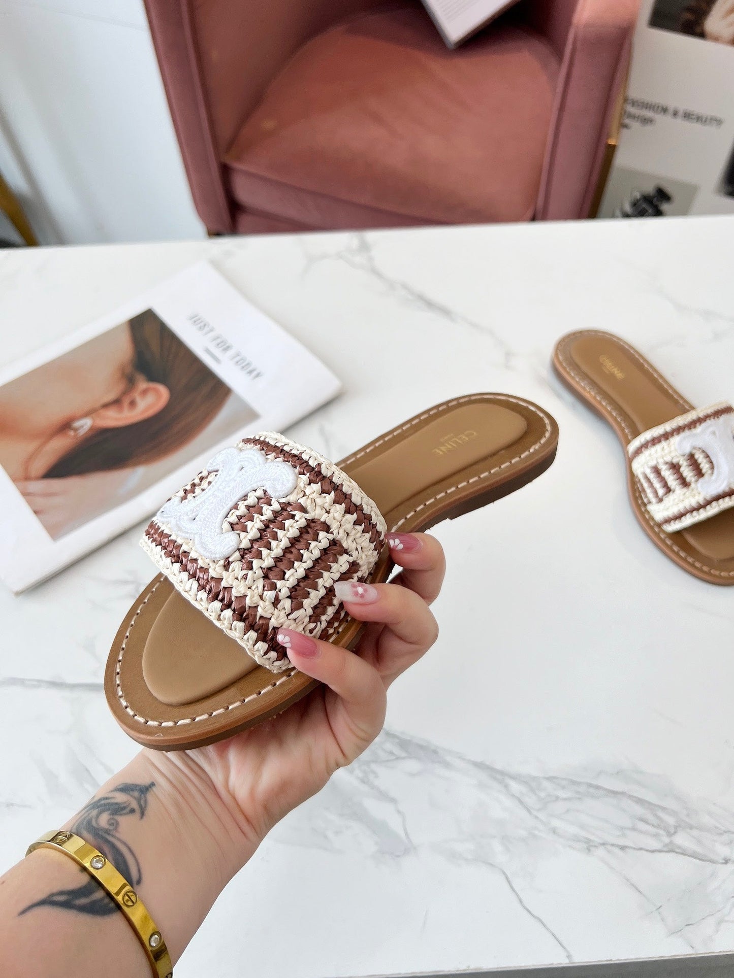 LYMPIA MULE WHITE MIX BROWN RAFFIA - 35