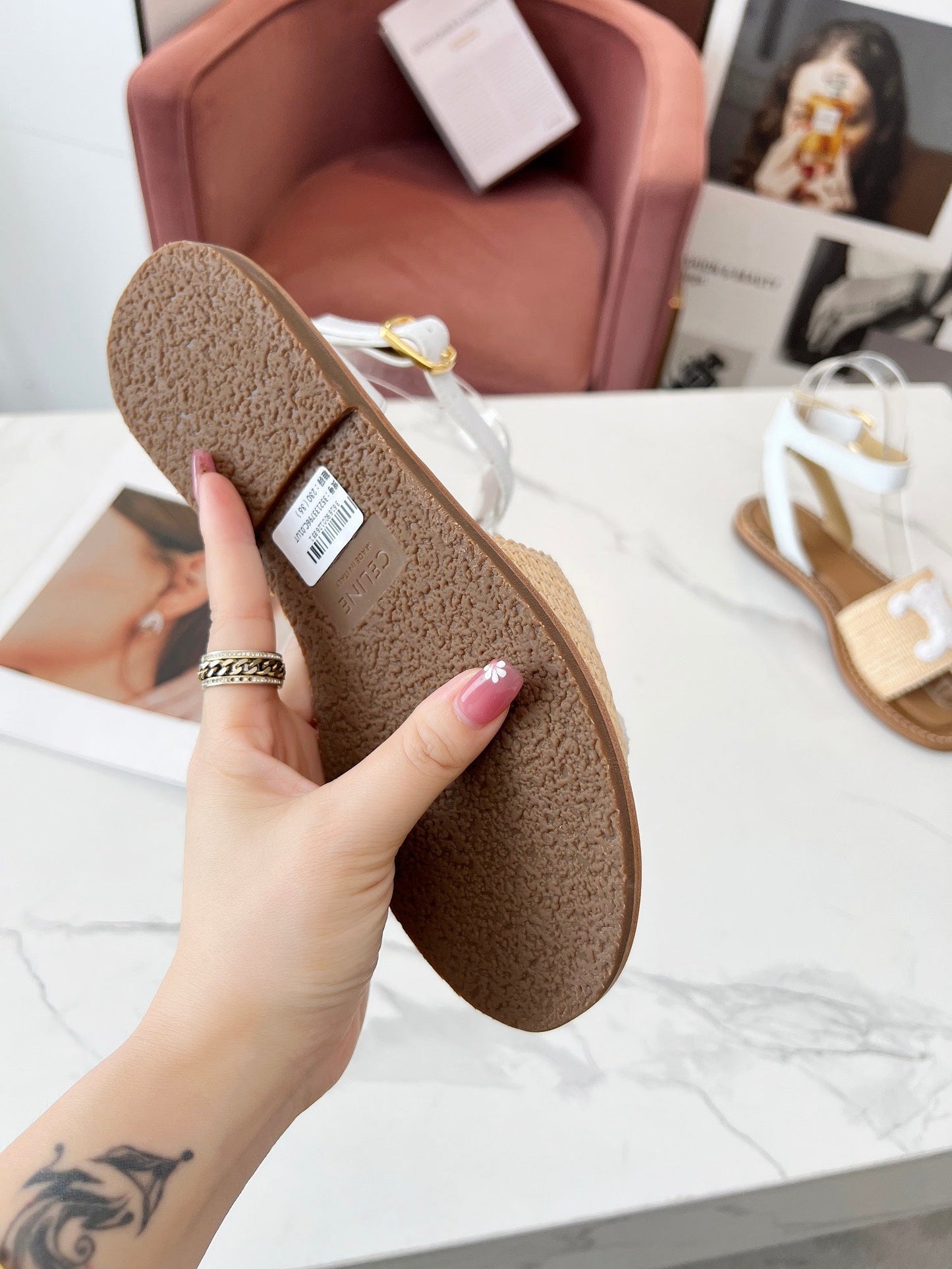 TRIOMPHE SANDALS BEIGE RAFFIA WHITE WOOL - 35
