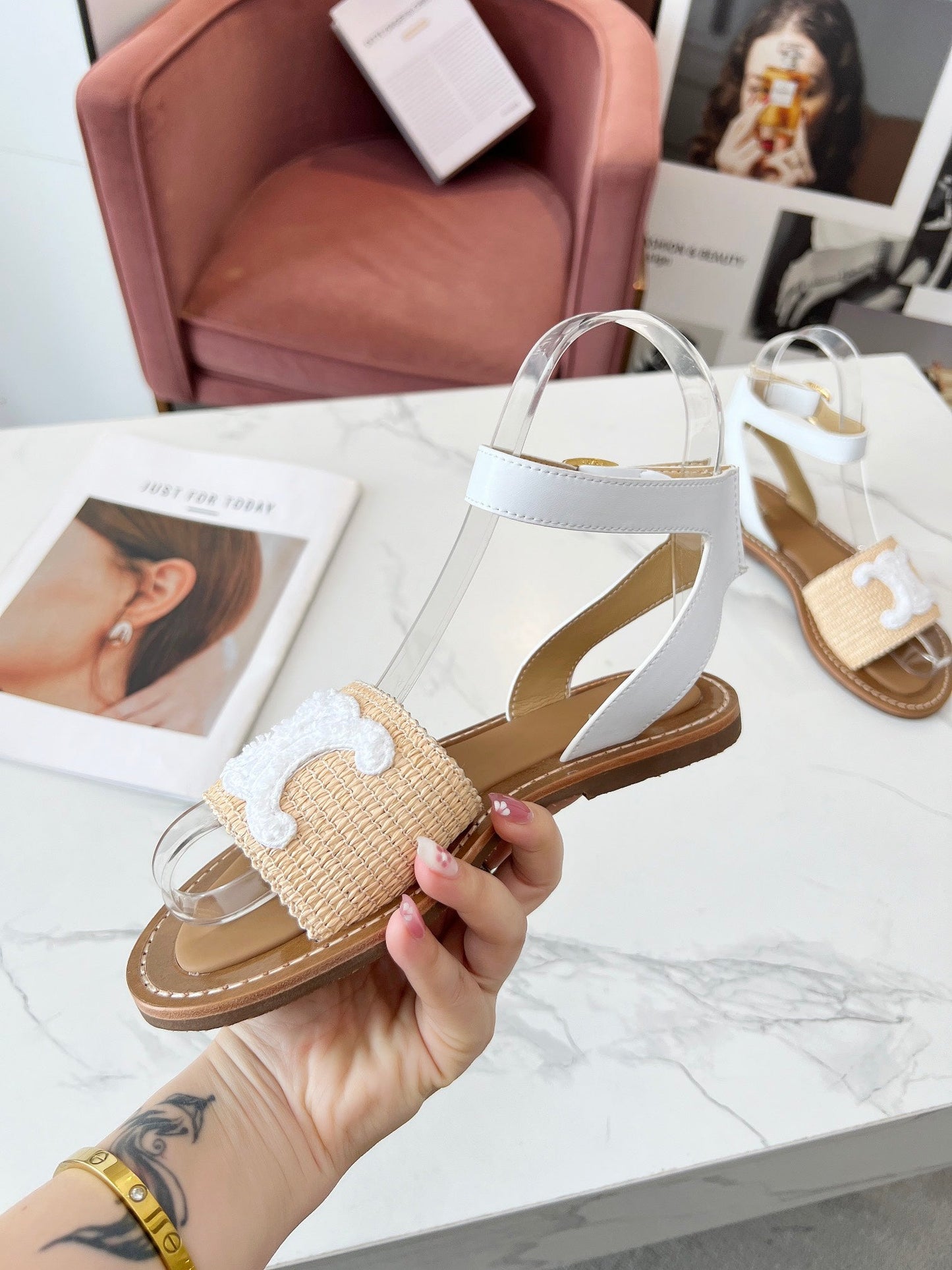 TRIOMPHE SANDALS BEIGE RAFFIA WHITE WOOL - 35