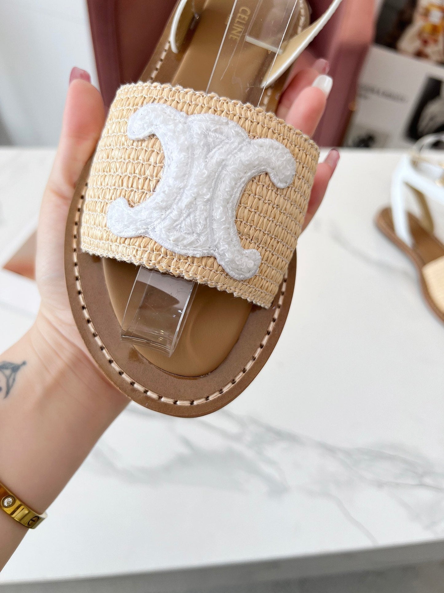 TRIOMPHE SANDALS BEIGE RAFFIA WHITE WOOL - 35