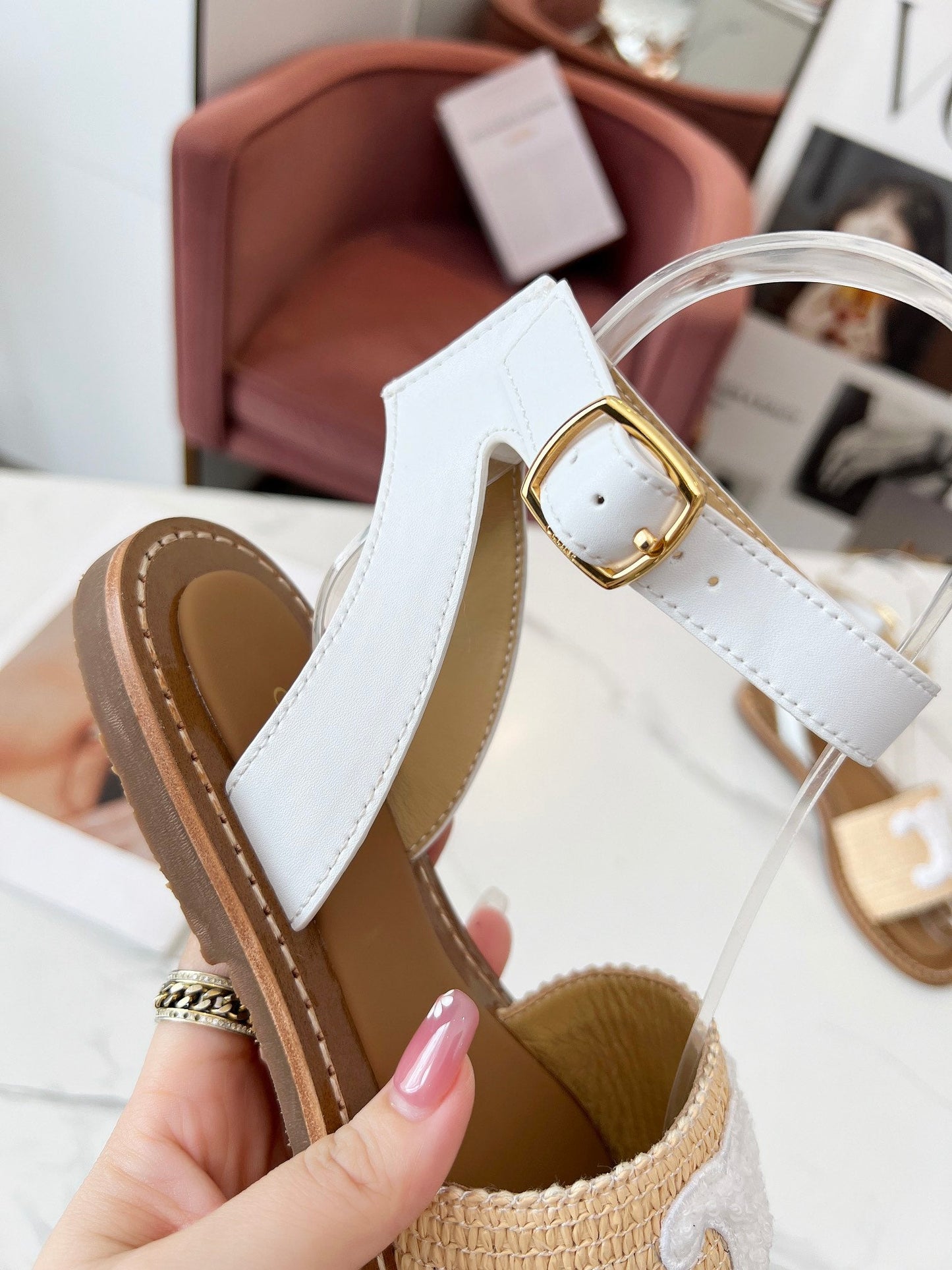 TRIOMPHE SANDALS BEIGE RAFFIA WHITE WOOL - 35
