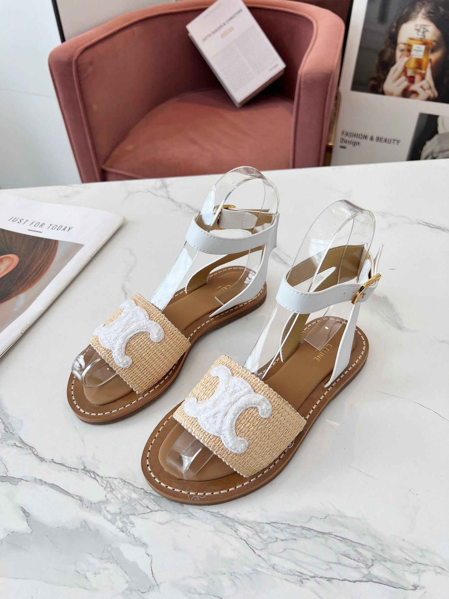TRIOMPHE SANDALS BEIGE RAFFIA WHITE WOOL - 35