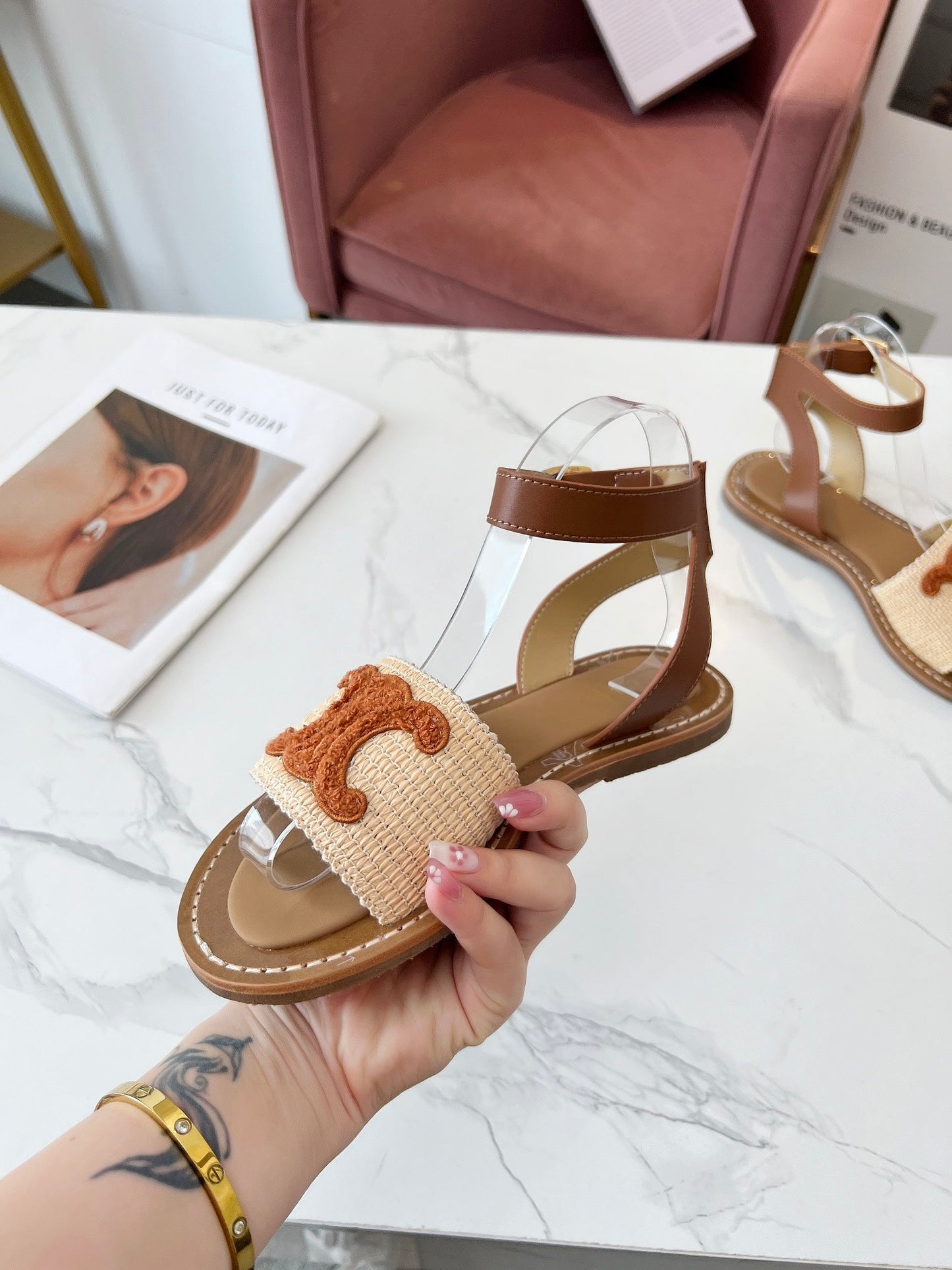 TRIOMPHE SANDALS BEIGE RAFFIA BROWN WOOL - 35