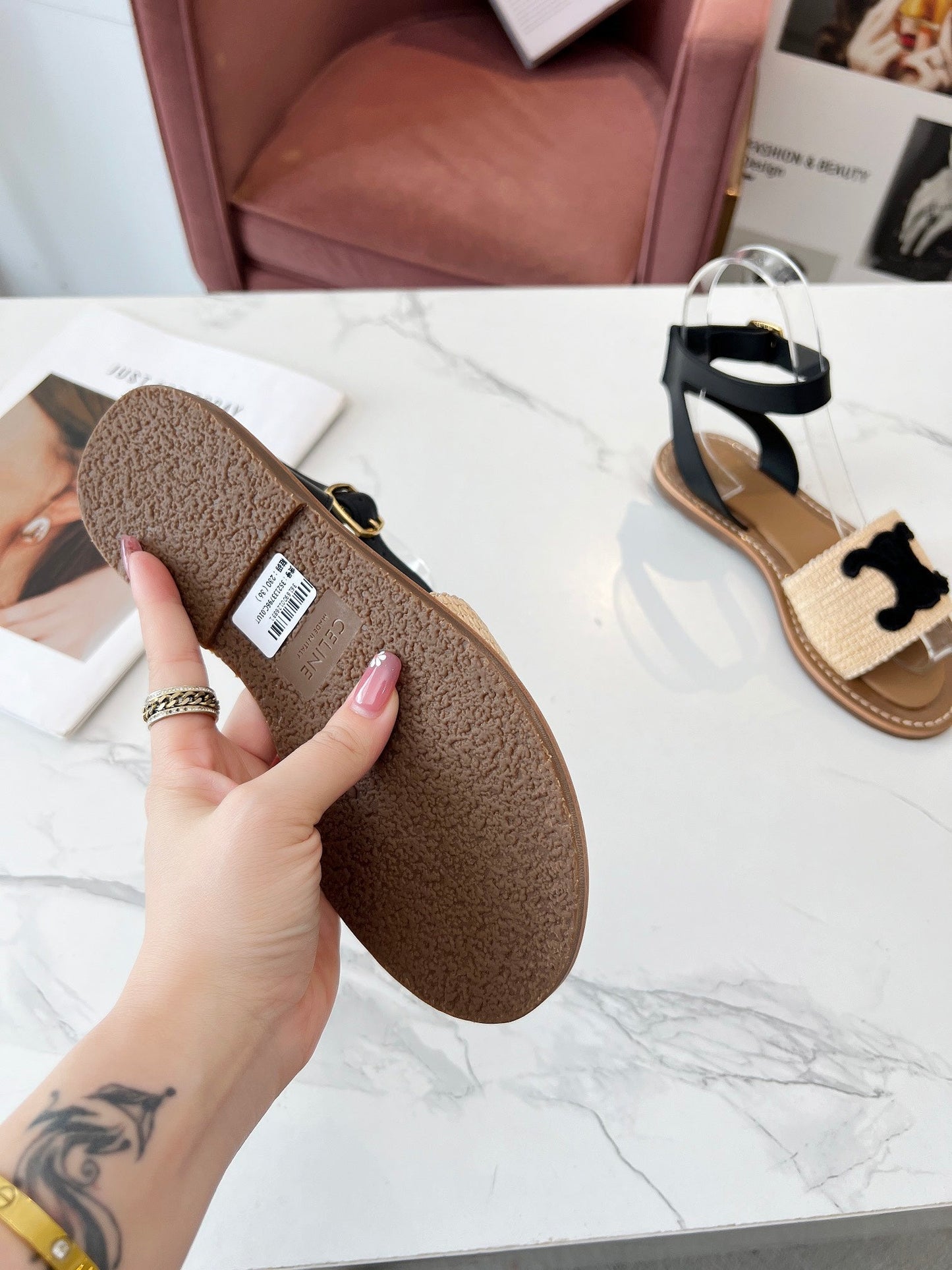 TROMPHE SANDALS BEIGE RAFFIA BLACK WOOL - 35