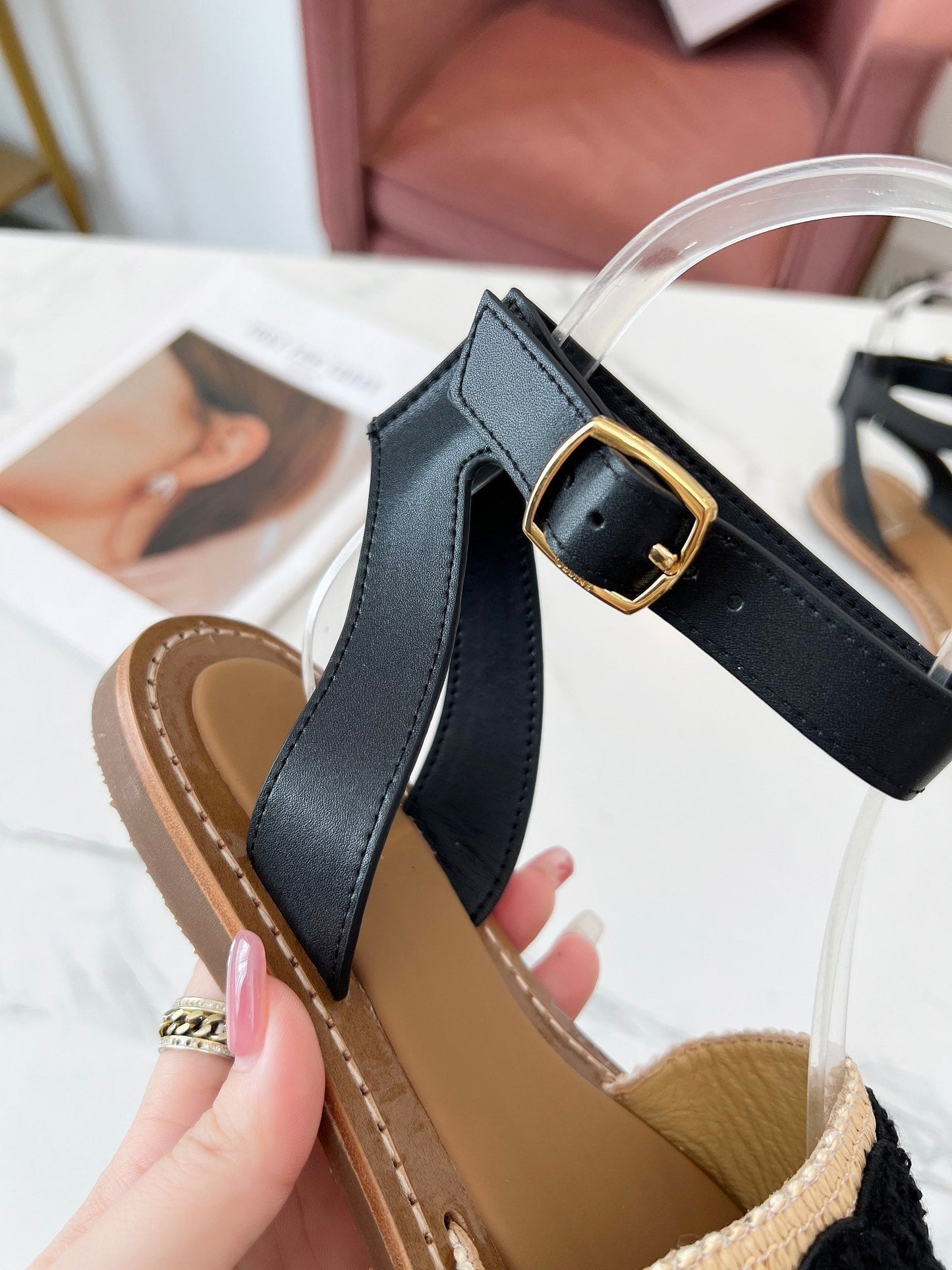 TROMPHE SANDALS BEIGE RAFFIA BLACK WOOL - 35