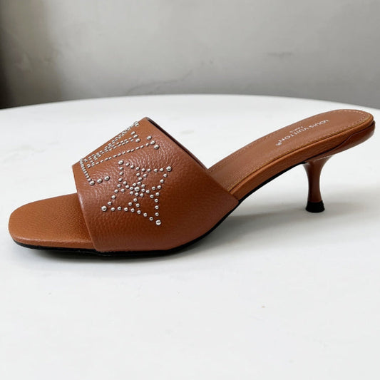 HIGH MULE IN BRONZE BROWN LAMBSKIN WITH RHINSTONES 55 MM - 35