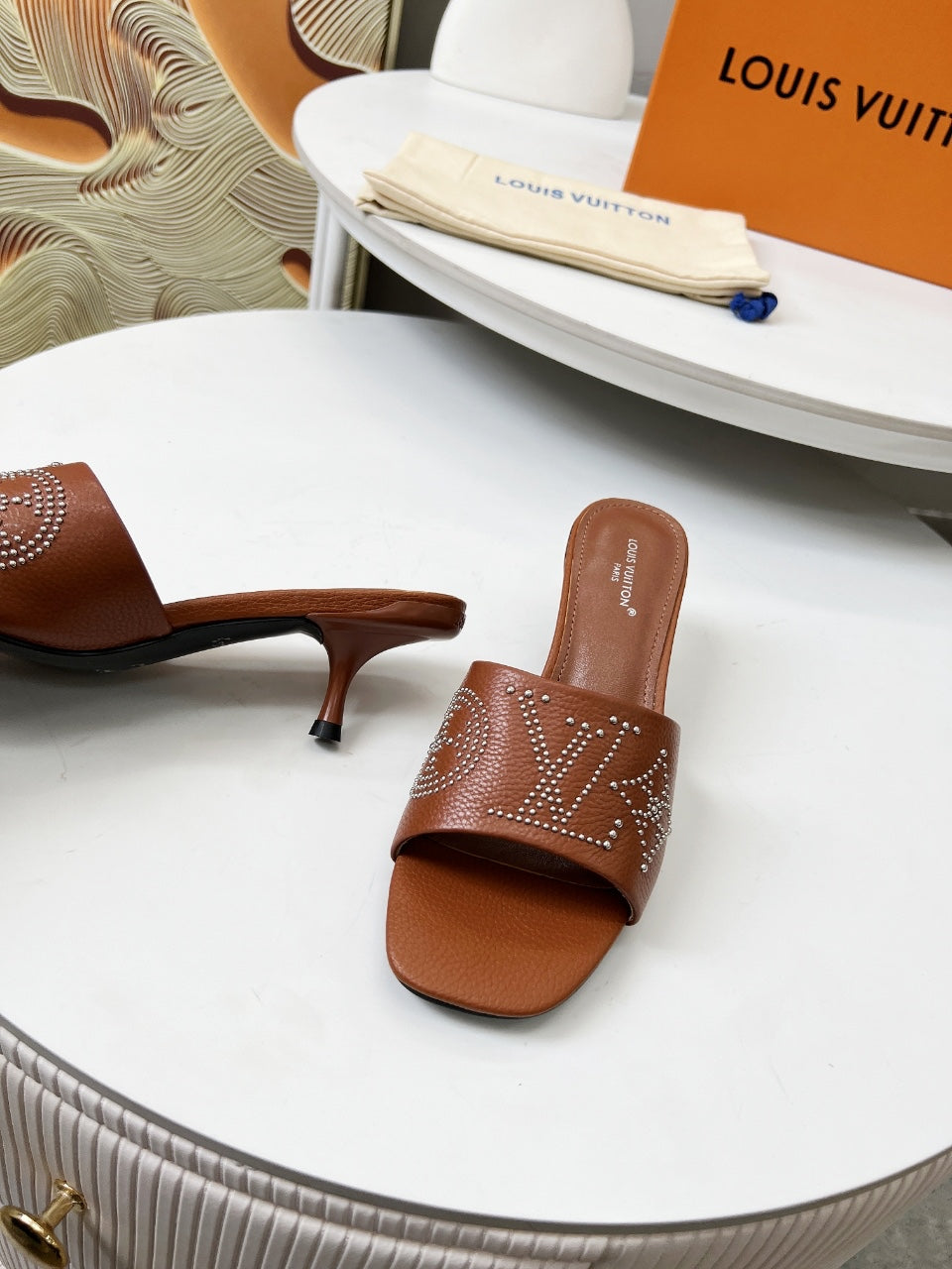 HIGH MULE IN BRONZE BROWN LAMBSKIN WITH RHINSTONES 55 MM - 35