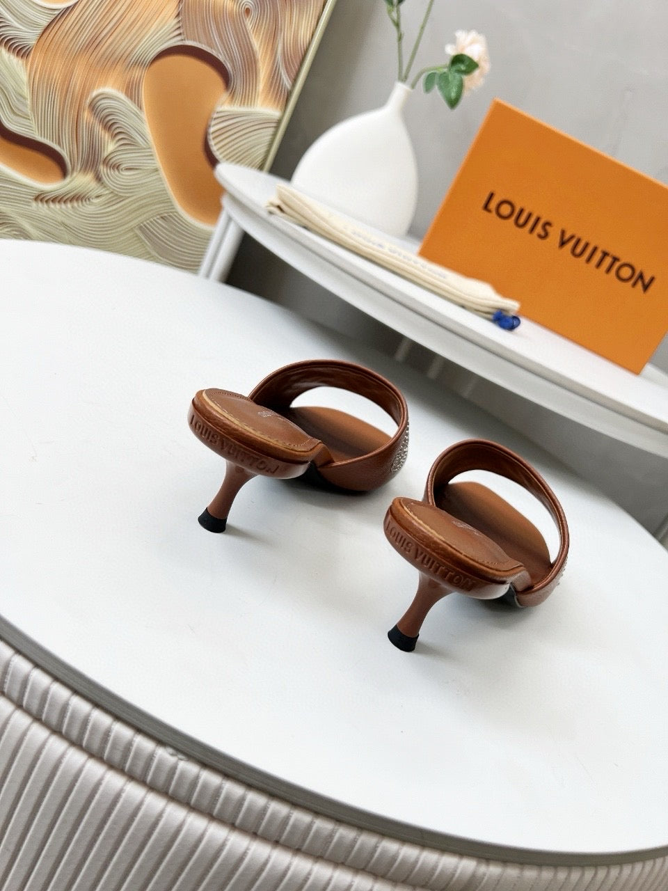 HIGH MULE IN BRONZE BROWN LAMBSKIN WITH RHINSTONES 55 MM - 35