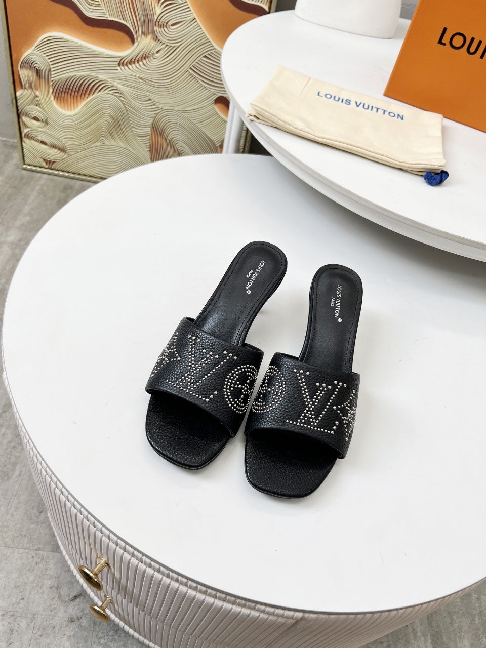 HIGH MULE IN BLACK LAMBSKIN WITH RHINSTONES 55 MM - 35