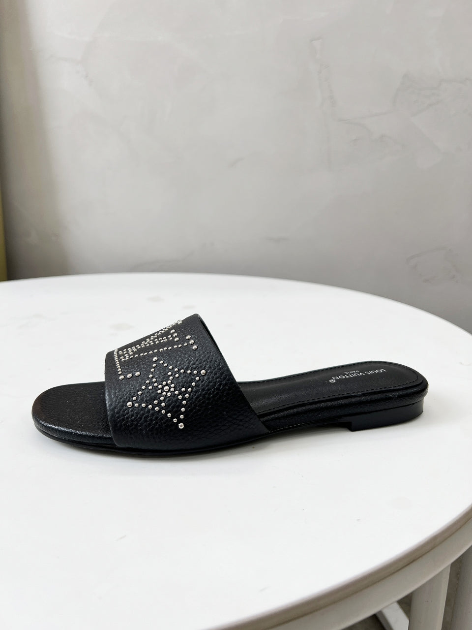 FLAT SLIDE IN BLACK LAMBSKIN WITH RHINSTONES - 35