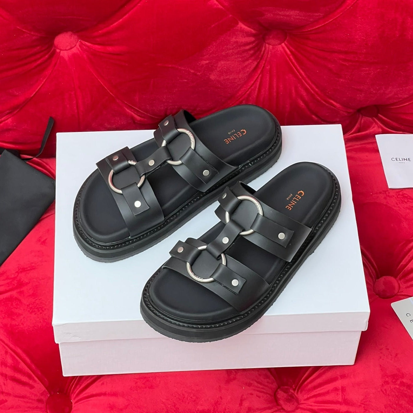 Sandal Flat White Black Canvas - 35
