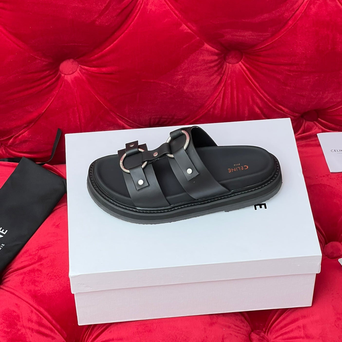Sandal Flat White Black Canvas - 35
